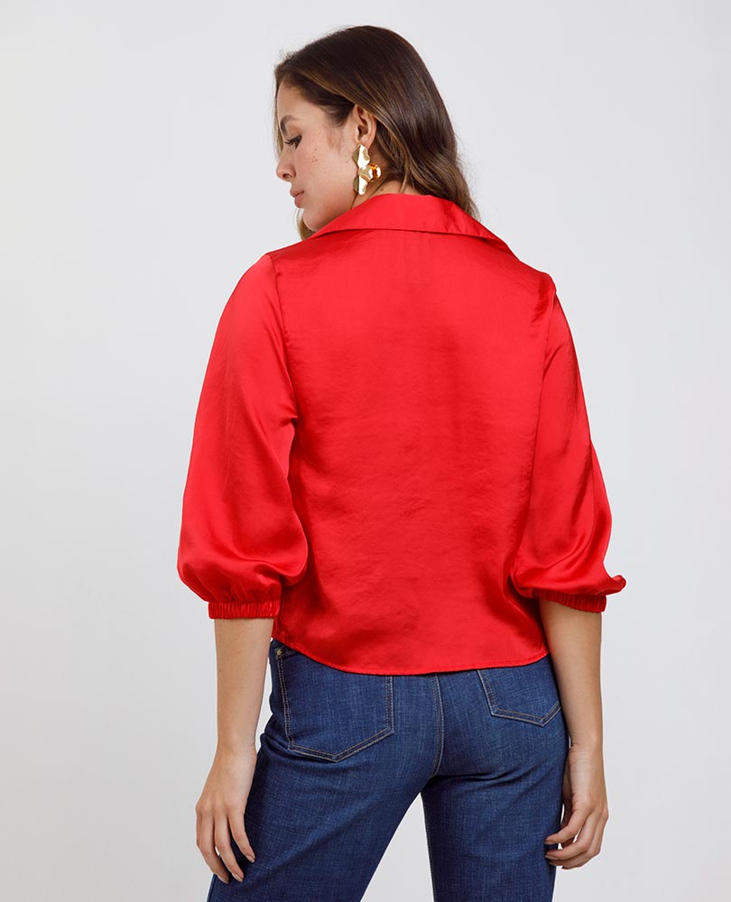 BLUSA BÁSICA GABRIELA DRAPEADA TELA SATINADA Adrissa