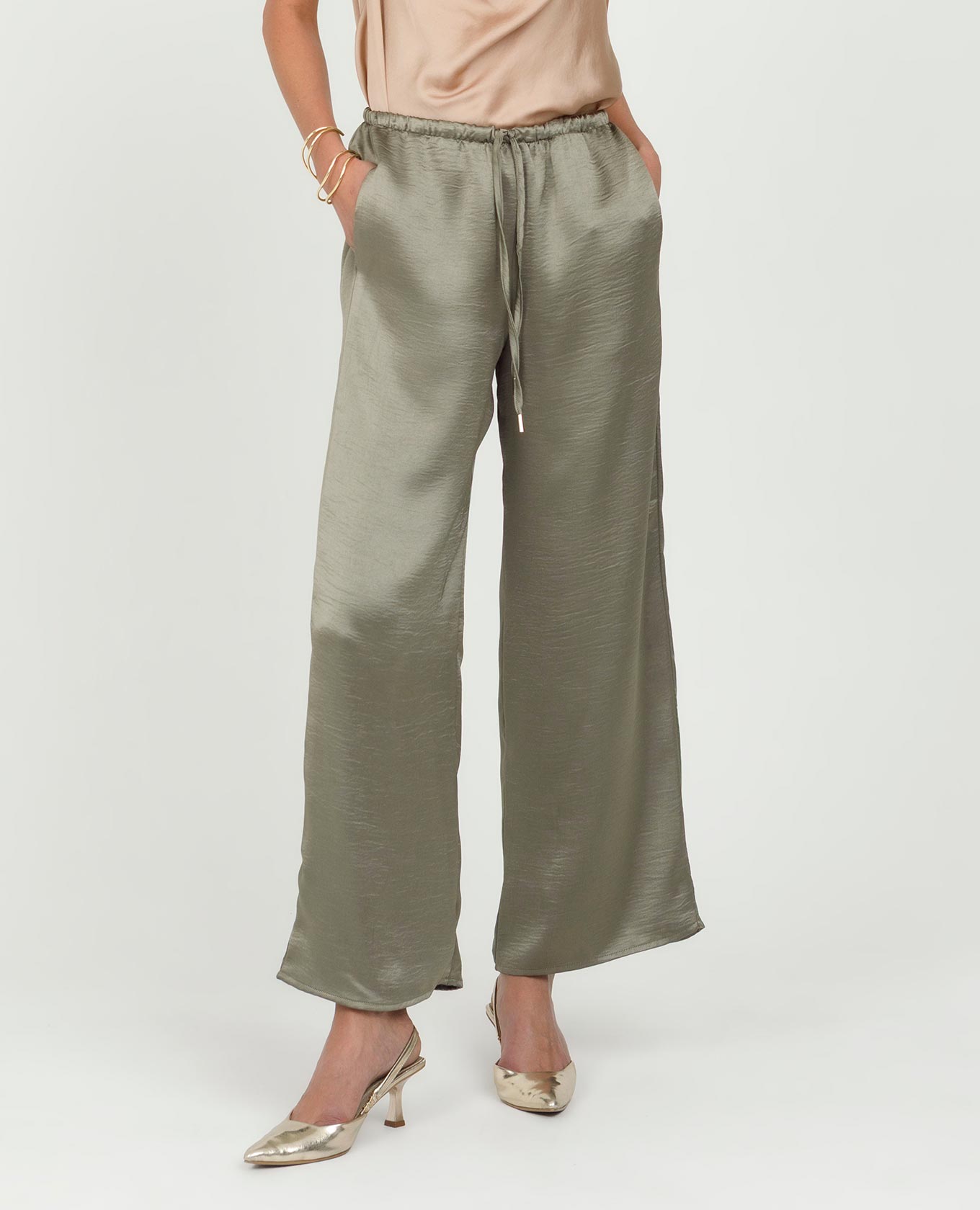 PANTALON SATINADO PARA MUJER TIRAS AJUSTABLES EN CINTURA CON PUNTERAS Adrissa | Ropa para mujer Pantalones