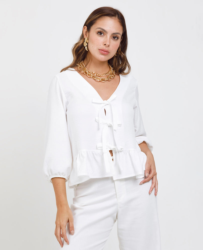 BLUSA AMARRES PARA MUJER AJUSTABLE CON TIRAS MANGA 3/4 Adrissa