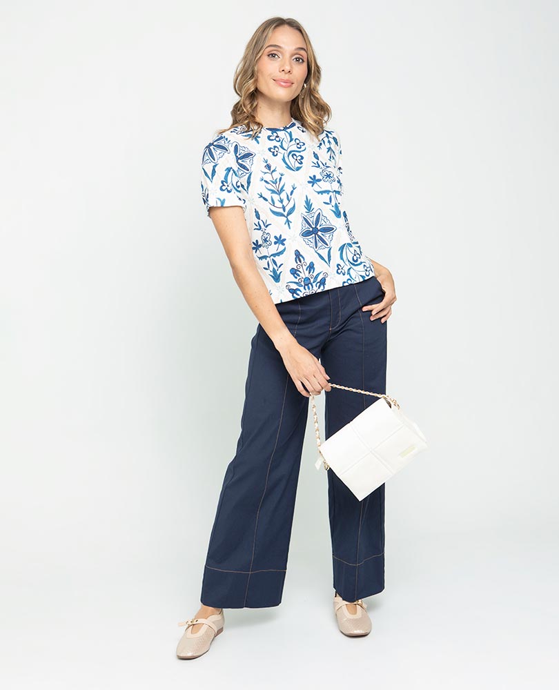 PANTALÓN PALAZZO PARA MUJER CON COSTURAS EN CONTRASTE EFECTO LINO Adrissa