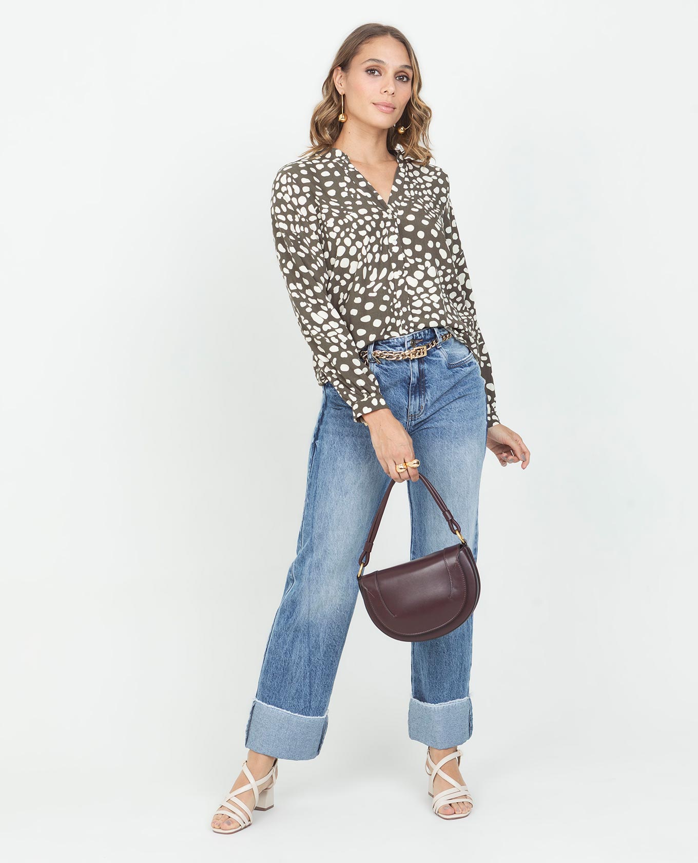 BLUSA ESTAMPADA PARA MUJER CUELLO NERU CON MANGA LARGA Adrissa