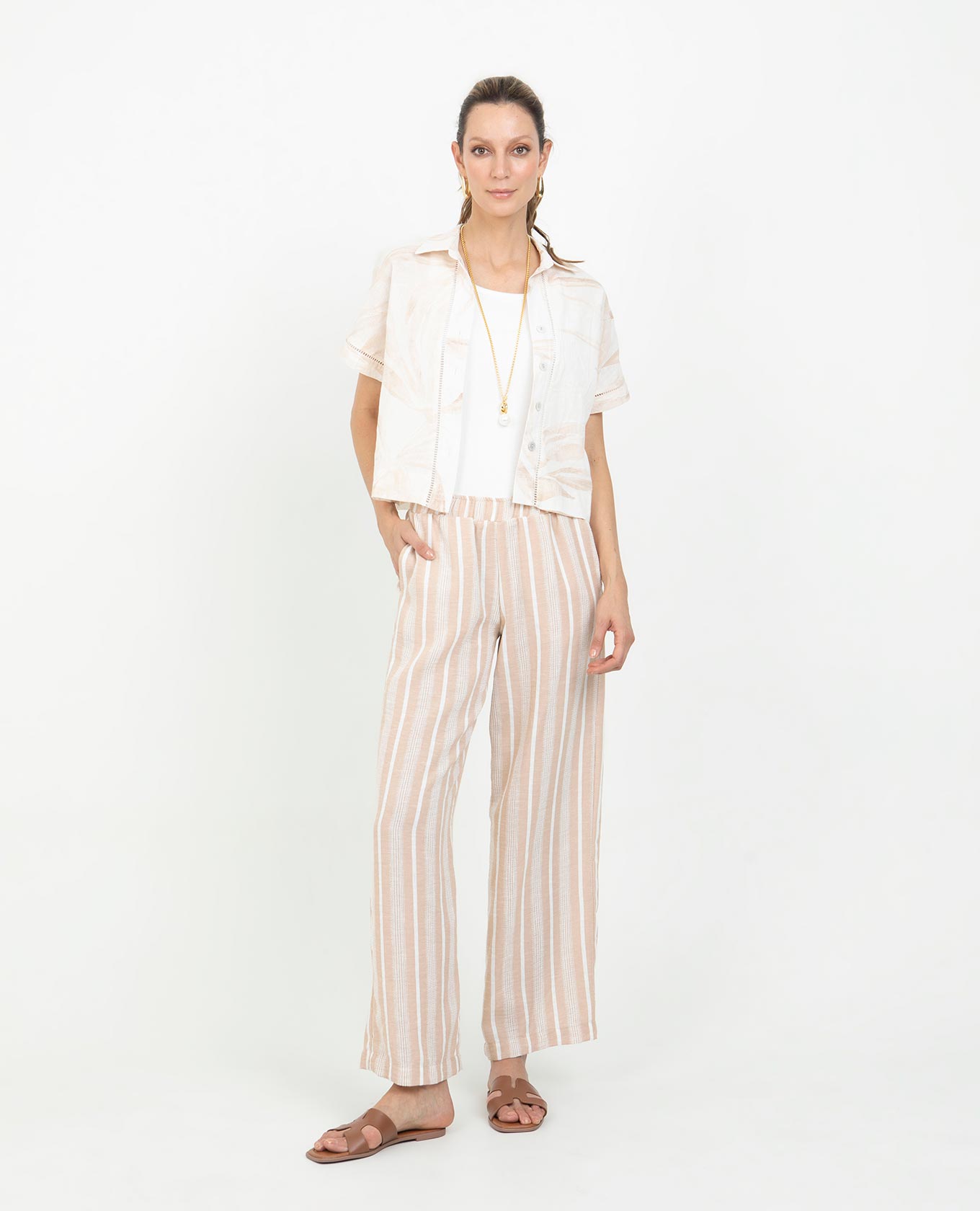 PANTALÓN RECTO PARA MUJER CINTURA CON ELASTICO EN RAYAS PRETENIDAS Adrissa