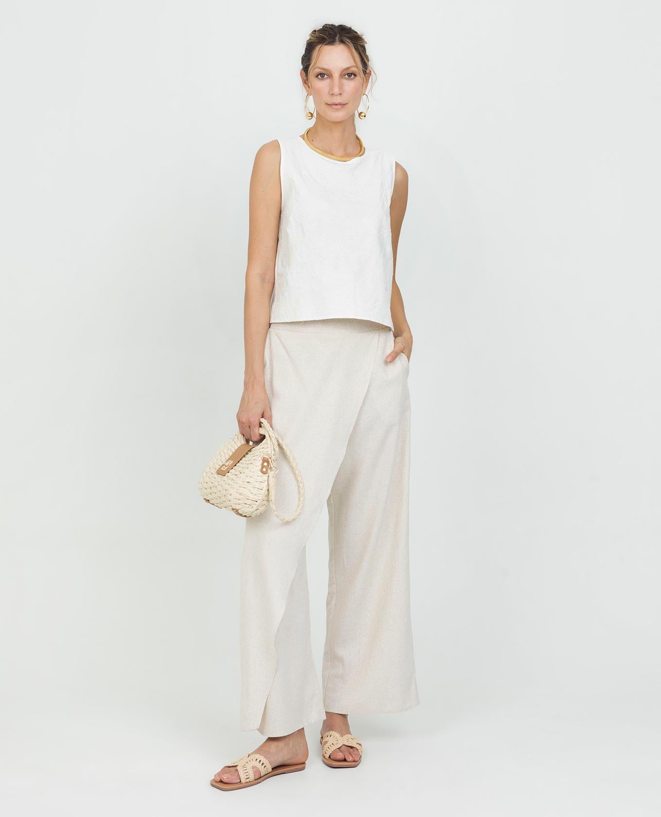 PANTALON PAREO PARA MUJER ELASTICO EN CINTURA TELA EFECTO SEMILLA Adrissa | Ropa para mujer Pantalones