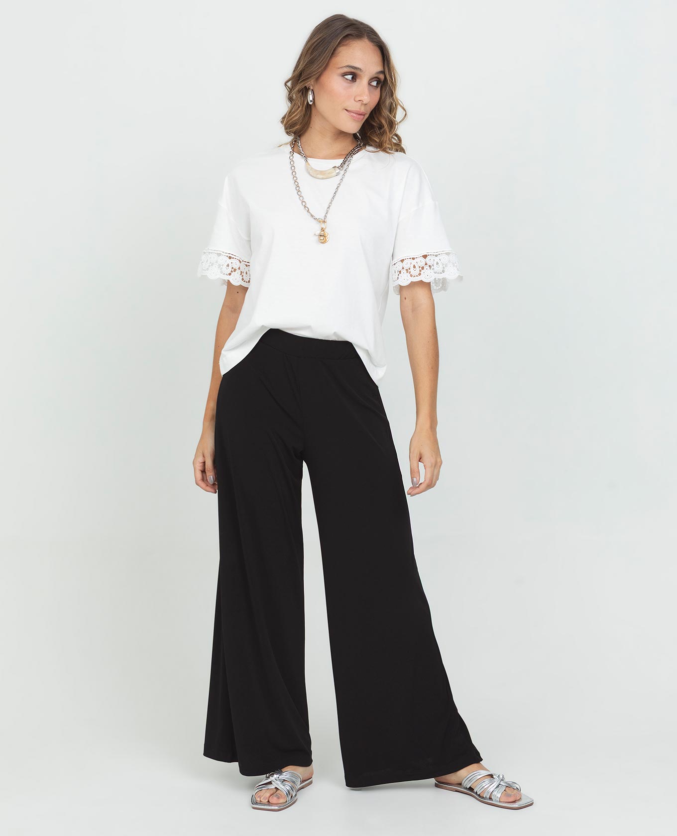 PANTALÓN PUNTO PARA MUJER SILUETA WIDE LEG CON ELASTICO EN CINTURA Adrissa