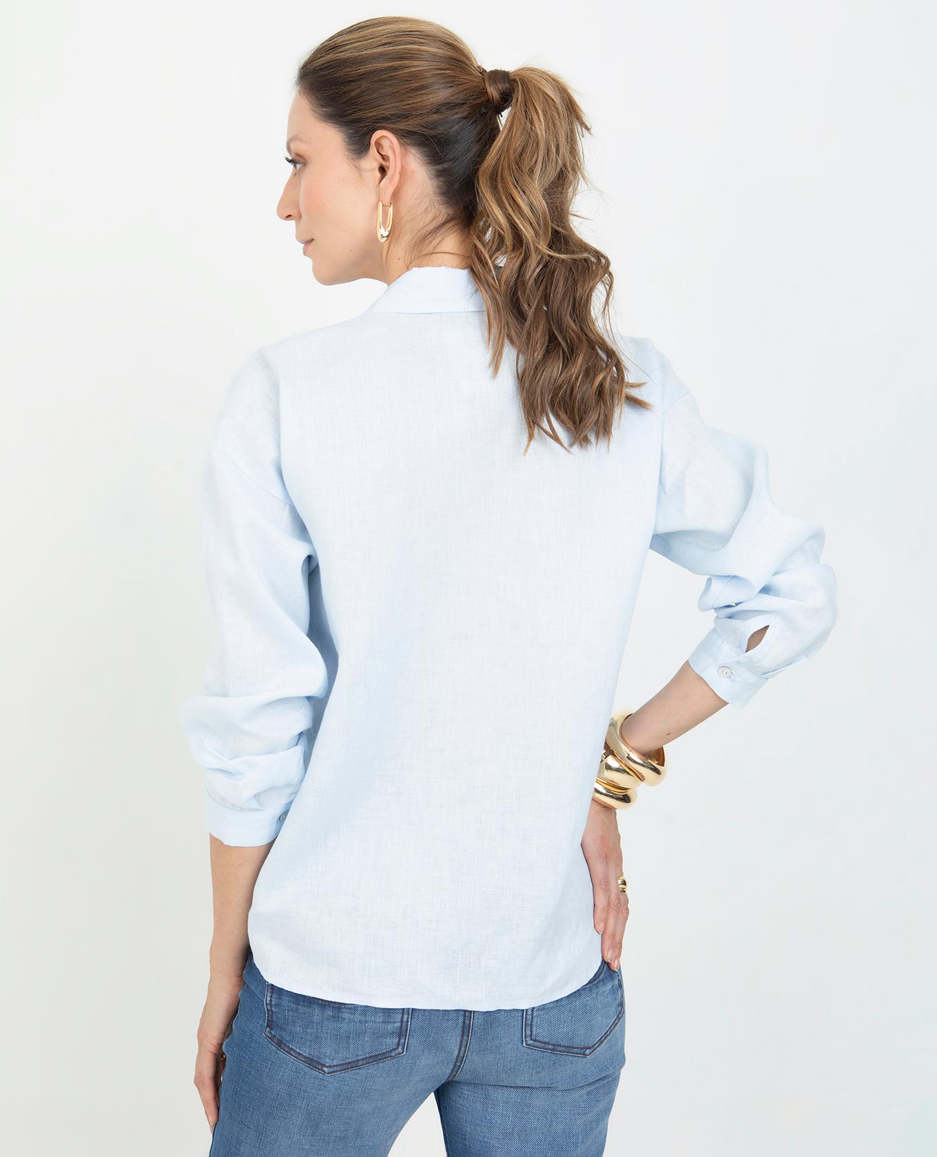 CAMISA EN LINO PARA MUJER MANGA LARGA CON BOTONES EN NACAR Adrissa | Ropa para mujer Blusas