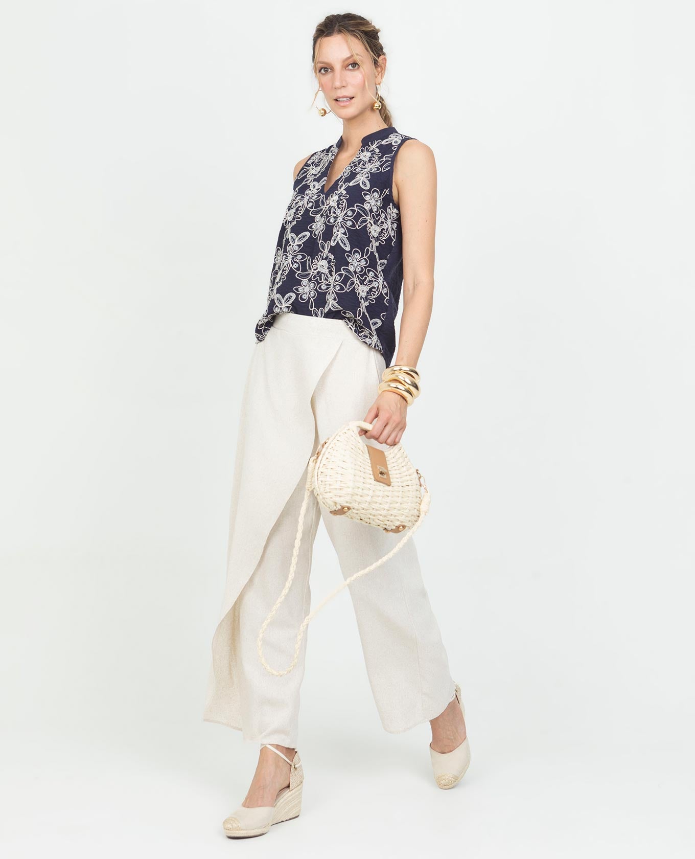 PANTALON PAREO PARA MUJER ELASTICO EN CINTURA TELA EFECTO SEMILLA Adrissa | Ropa para mujer Pantalones