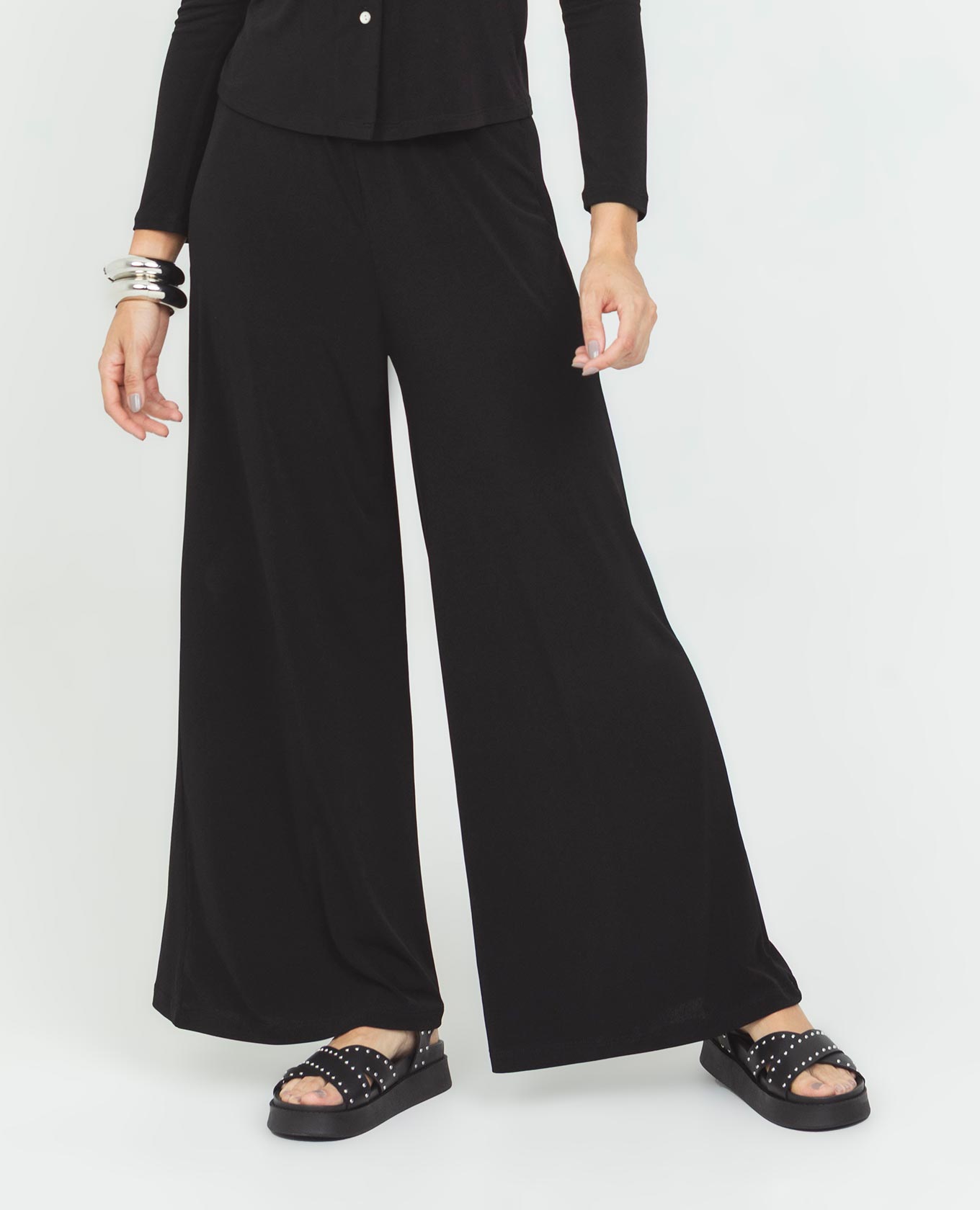 PANTALÓN PUNTO PARA MUJER SILUETA WIDE LEG CON ELASTICO EN CINTURA Adrissa