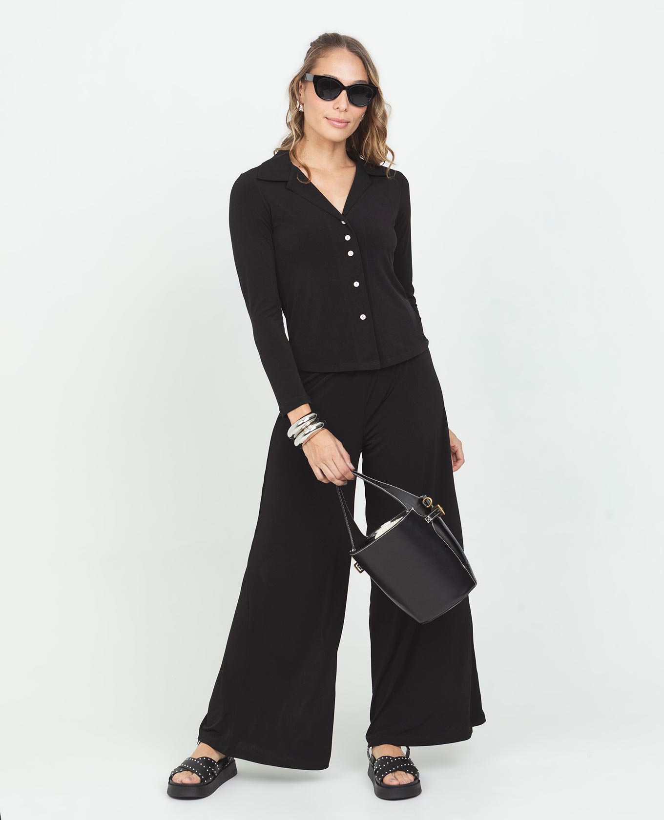 PANTALÓN PUNTO PARA MUJER SILUETA WIDE LEG CON ELASTICO EN CINTURA Adrissa