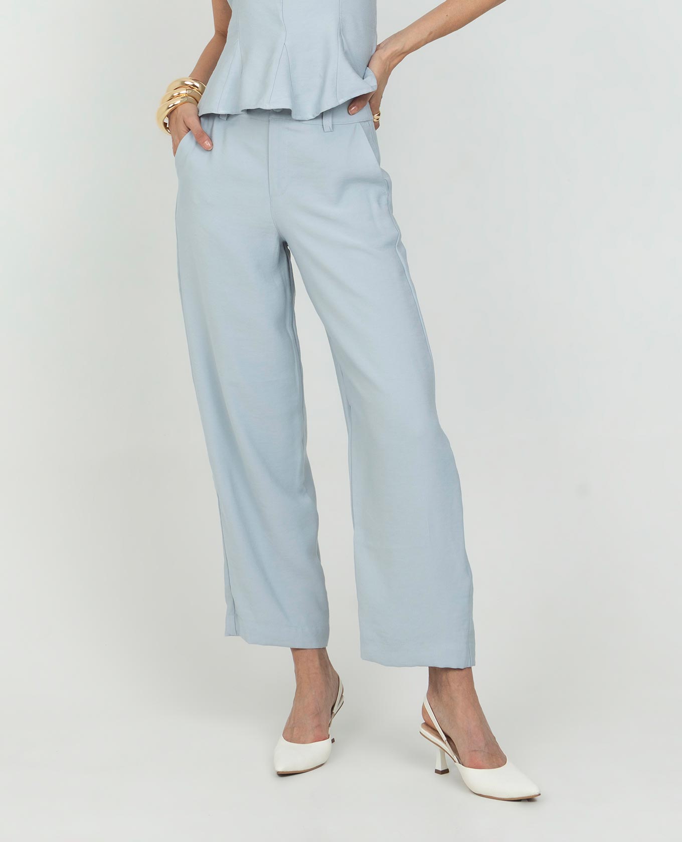 PANTALÓN RECTO PARA MUJER PRETINA DELGADA CON BOLSILLOS DIAGONALES