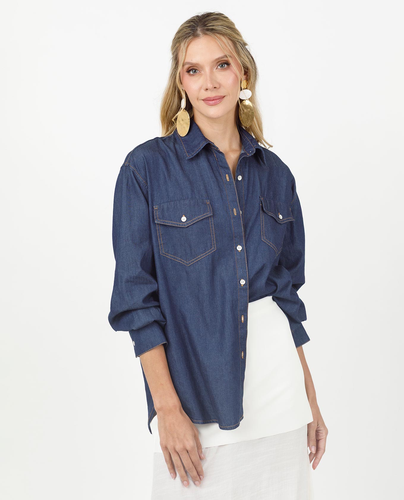 CAMISA CHAMBRAY PARA MUJER SILUETA REGULAR MANGA LARGA Adrissa