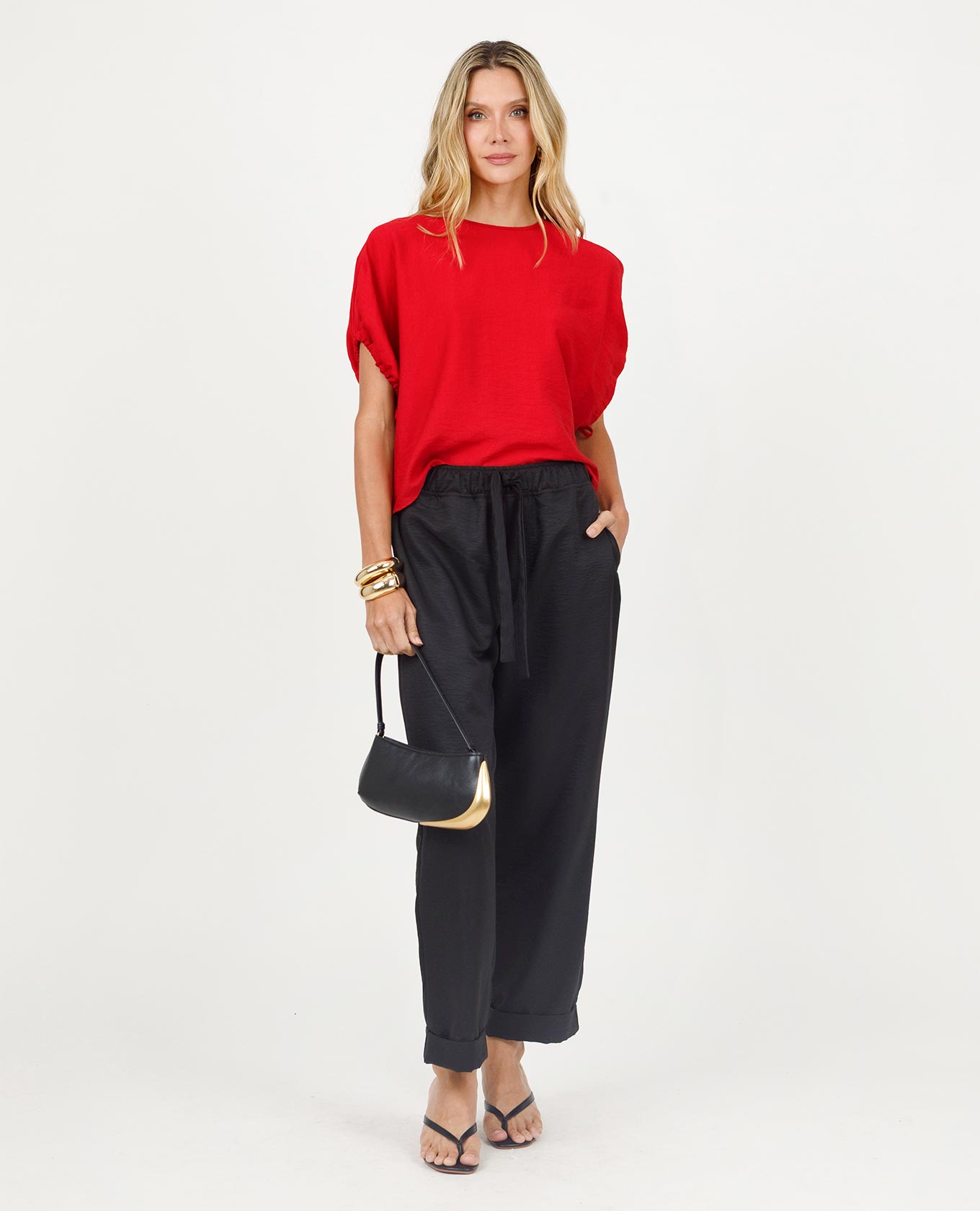 PANTALÓN PARA MUJER CON ELÁSTICO EN CINTURA Y TIRA PARA ANUDAR CON GUARDAPOLVO Adrissa | Ropa para mujer Pantalones