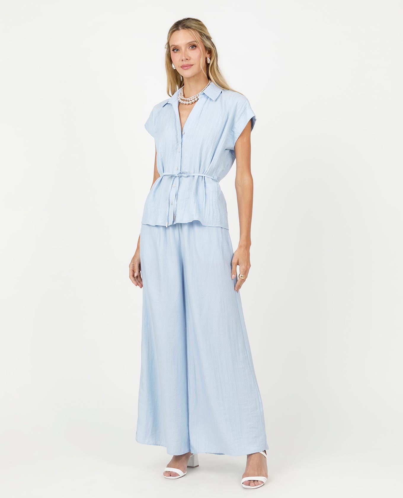 PANTALÓN WIDE LEG PARA MUJER CON ELASTICO EN CINTURA Y TIRA PARA ANUDAR Adrissa | Ropa para mujer Pantalones