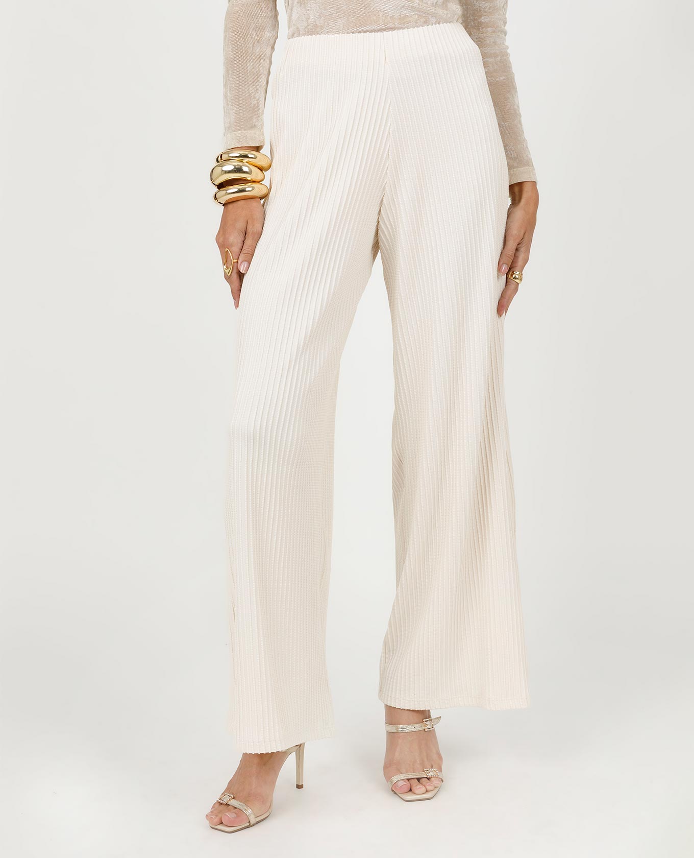 PANTALÓN ACANALADO PARA MUJER CINTURA CON ELÁSTICO SILUETA WIDE LEG Adrissa | Ropa para mujer Pantalones