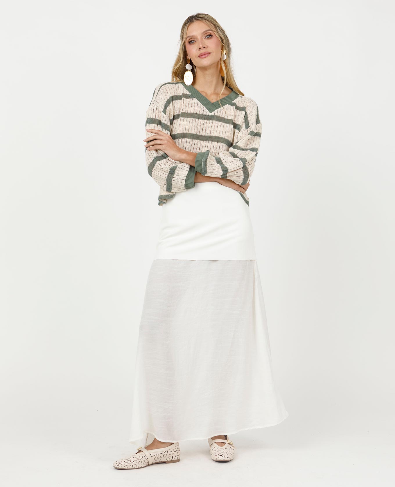 FALDA LARGA PARA MUJER DOBLE EN MEZCLA DE TELAS Adrissa | Ropa para mujer Faldas