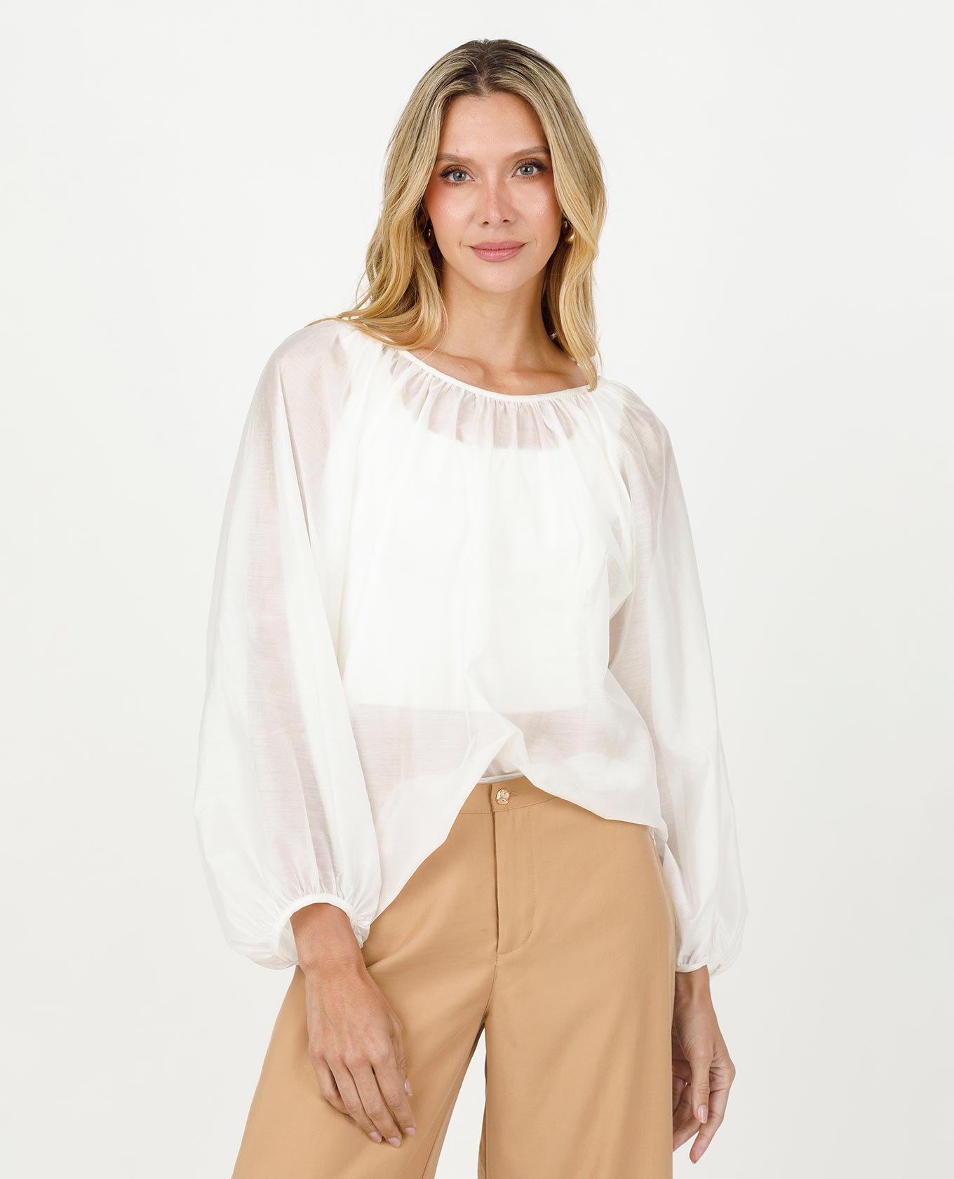 BLUSA MANGA RANGLAN PARA MUJER EN TRANSPARENCIA CON VOLUMEN EN MANGAS Adrissa | Ropa para mujer Blusas