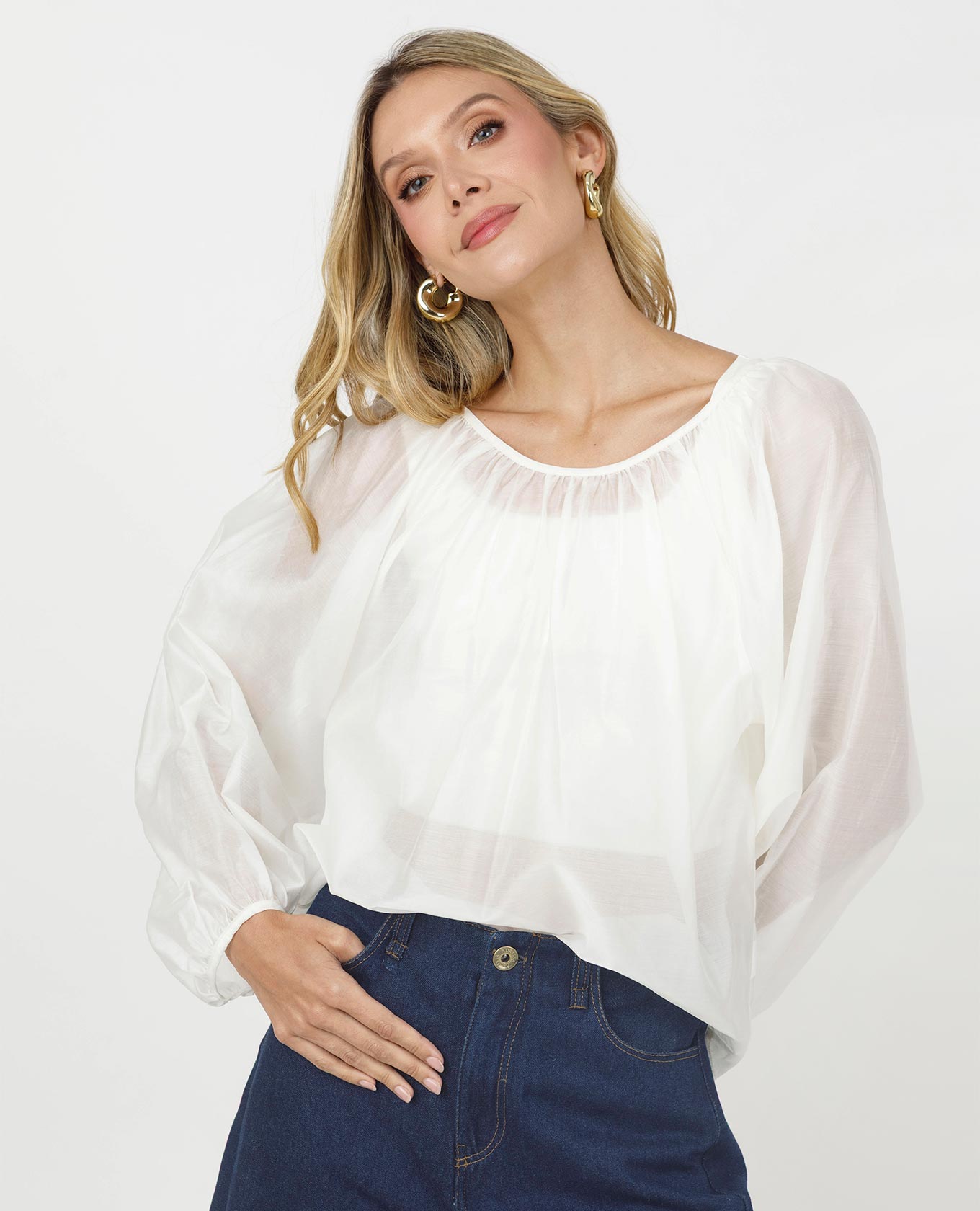 BLUSA MANGA RANGLAN PARA MUJER EN TRANSPARENCIA CON VOLUMEN EN MANGAS Adrissa | Ropa para mujer Blusas