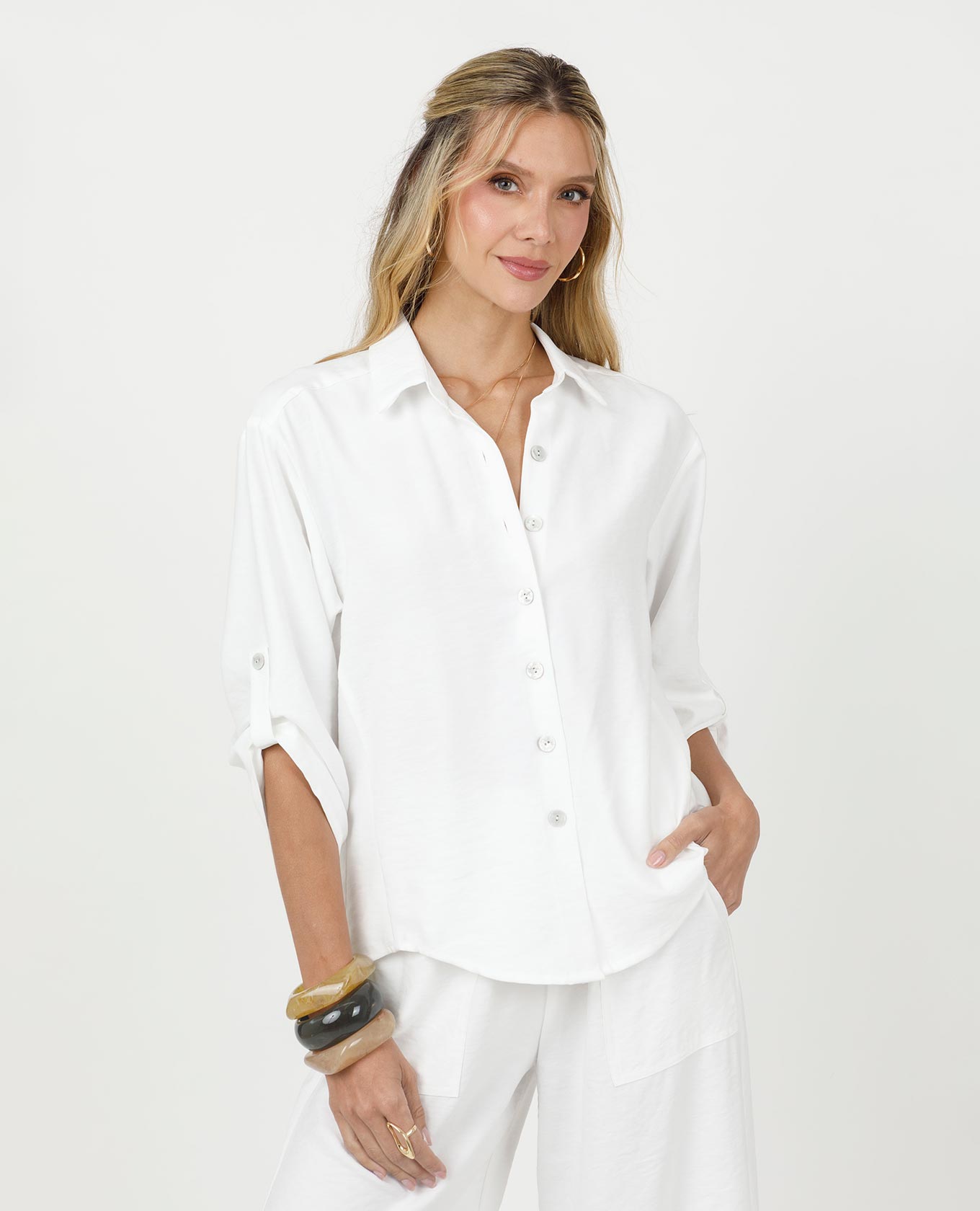 CAMISA MANGA 3/4 PARA MUJER CON CHARRETERA Adrissa | Ropa para mujer Blusas