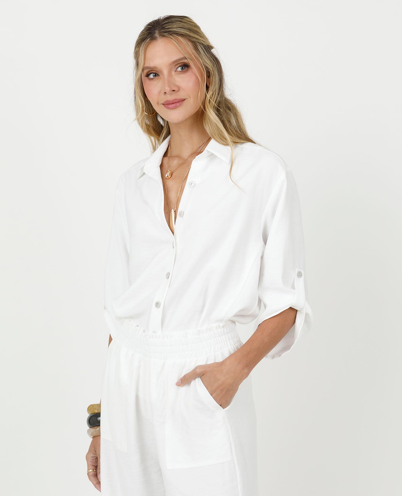 CAMISA MANGA 3/4 PARA MUJER CON CHARRETERA Adrissa | Ropa para mujer Blusas