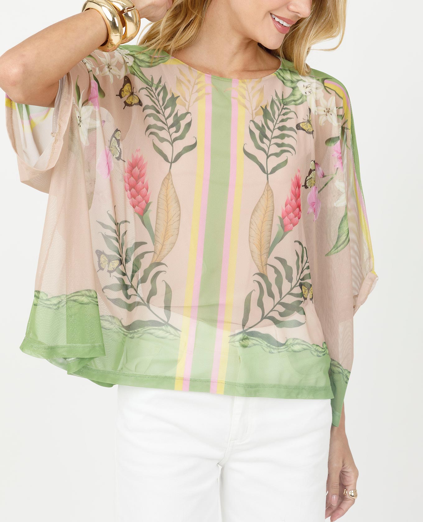 BLUSA ESTAMPADA PARA MUJER SILUETA PONCHO EN TRANSPARENCIA Adrissa | Ropa para mujer