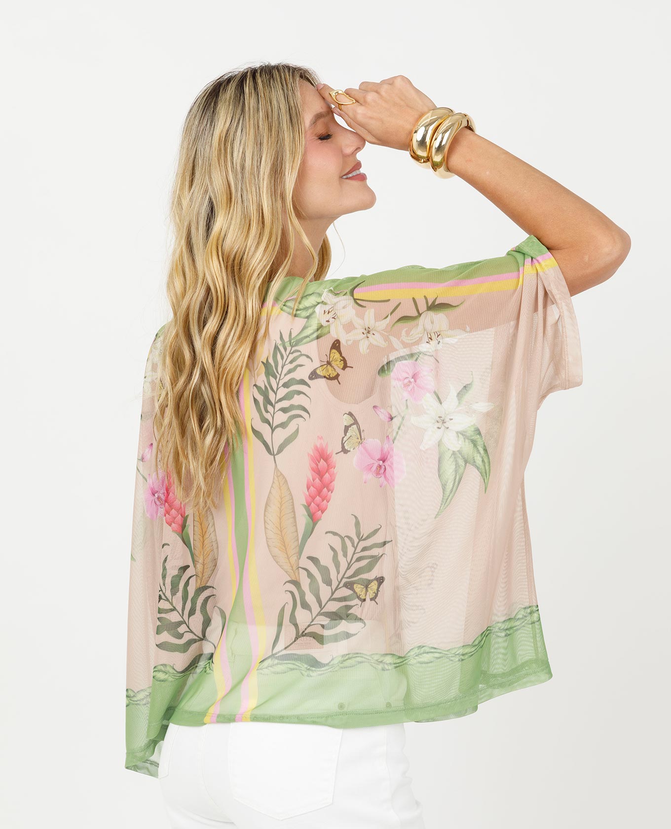 BLUSA ESTAMPADA PARA MUJER SILUETA PONCHO EN TRANSPARENCIA Adrissa | Ropa para mujer