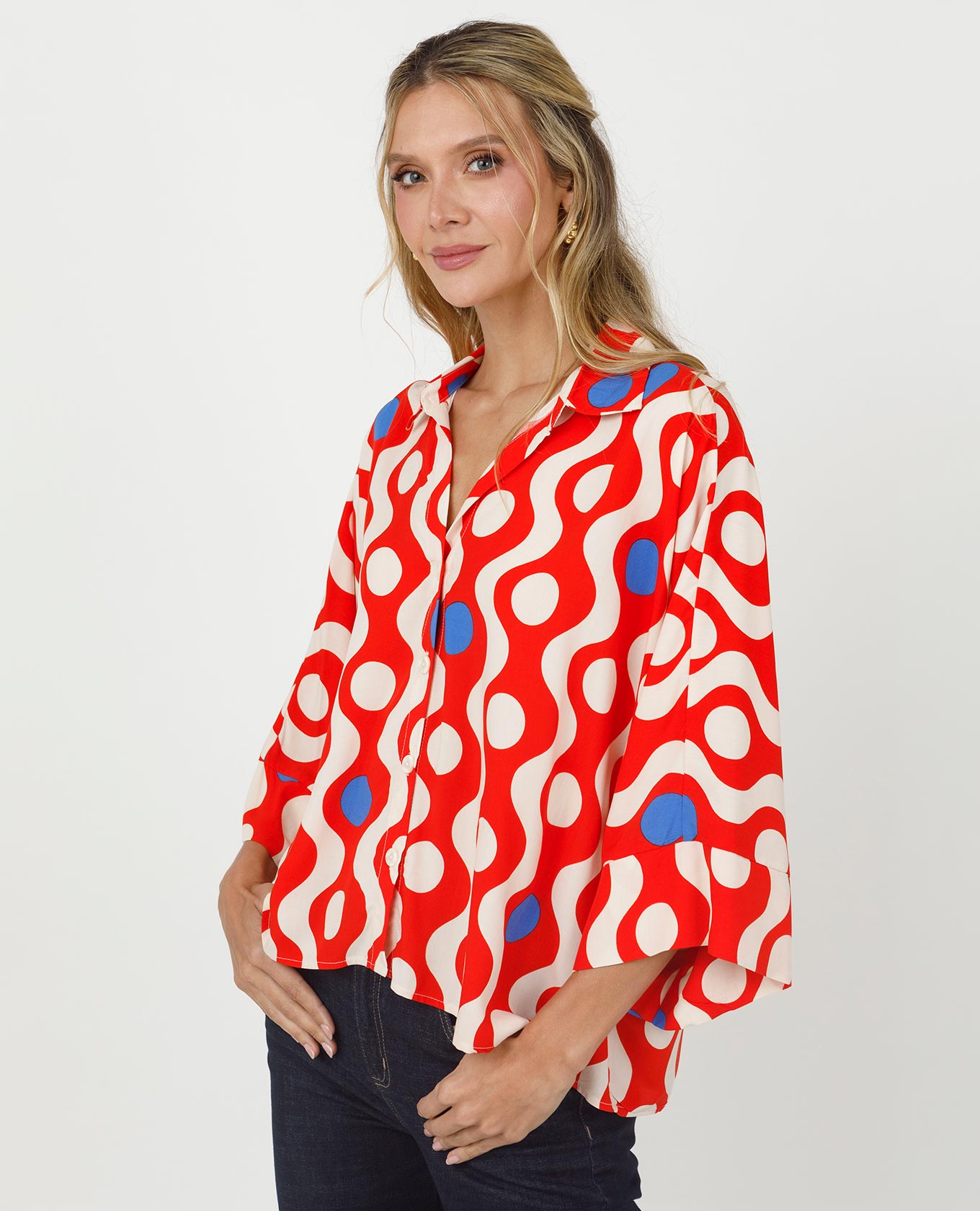 CAMISA ESTAMPADA PARA MUJER SILUETA CORTA MANGA INCLUIDA Adrissa | Ropa para mujer Blusas