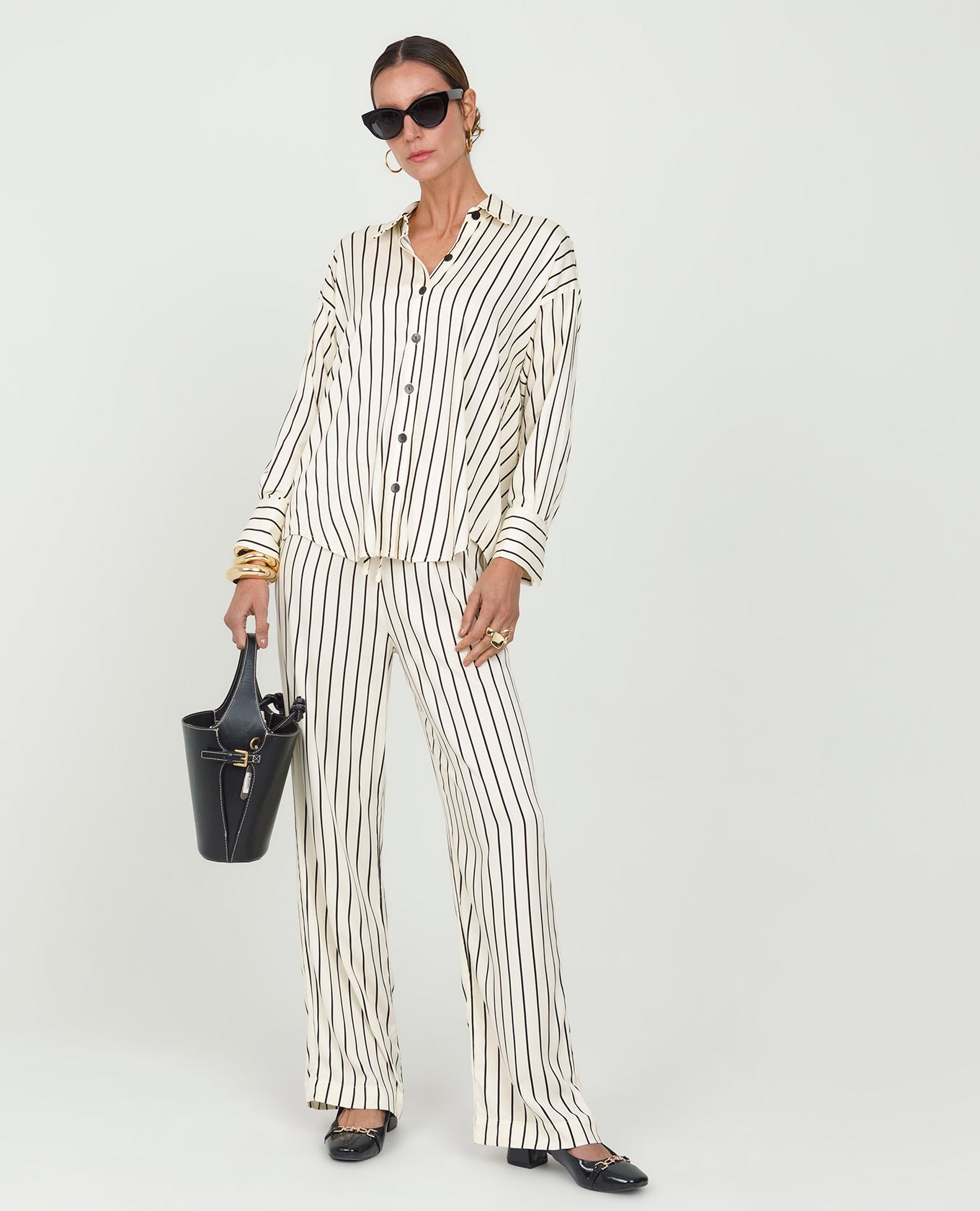 PANTALÓN RECTO PARA MUJER ESTAMPADO RAYAS PRETINA CON ELASTICO