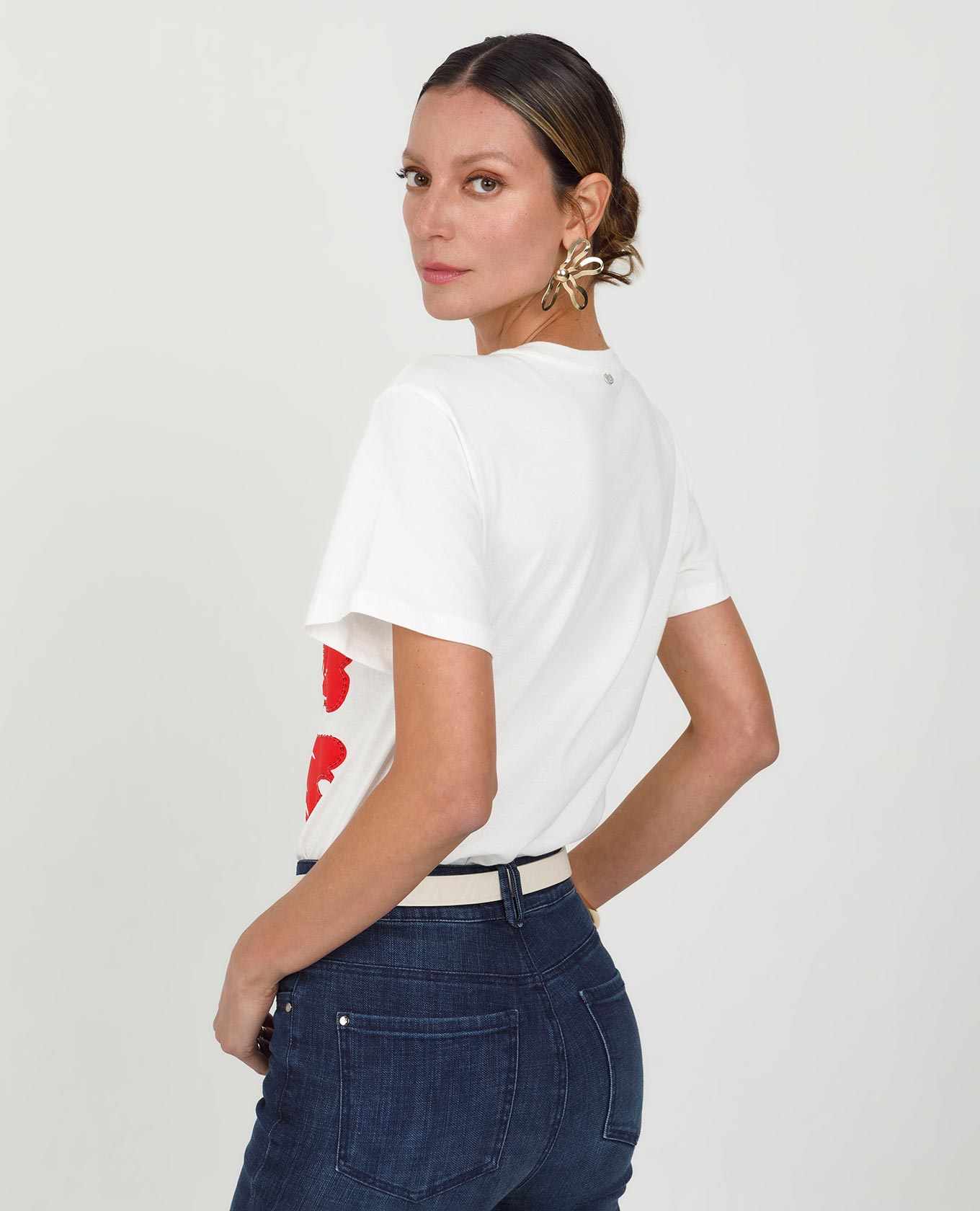 CAMISETA EN ALGODÓN PARA MUJER ESTAMPADO CON BORDADO EN LENTEJUELAS MANGA CORTA Adrissa | Ropa para mujer