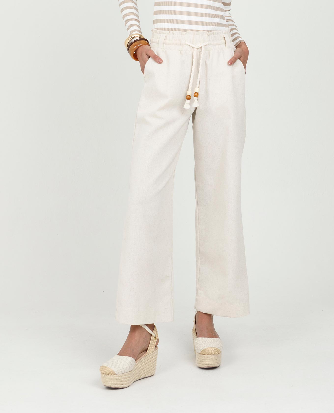 PANTALON RECTO PARA MUJER CON ELASTICO EN CINTURA Y CORDON BURDO CON PUNTERAS Adrissa | Ropa para mujer Pantalones