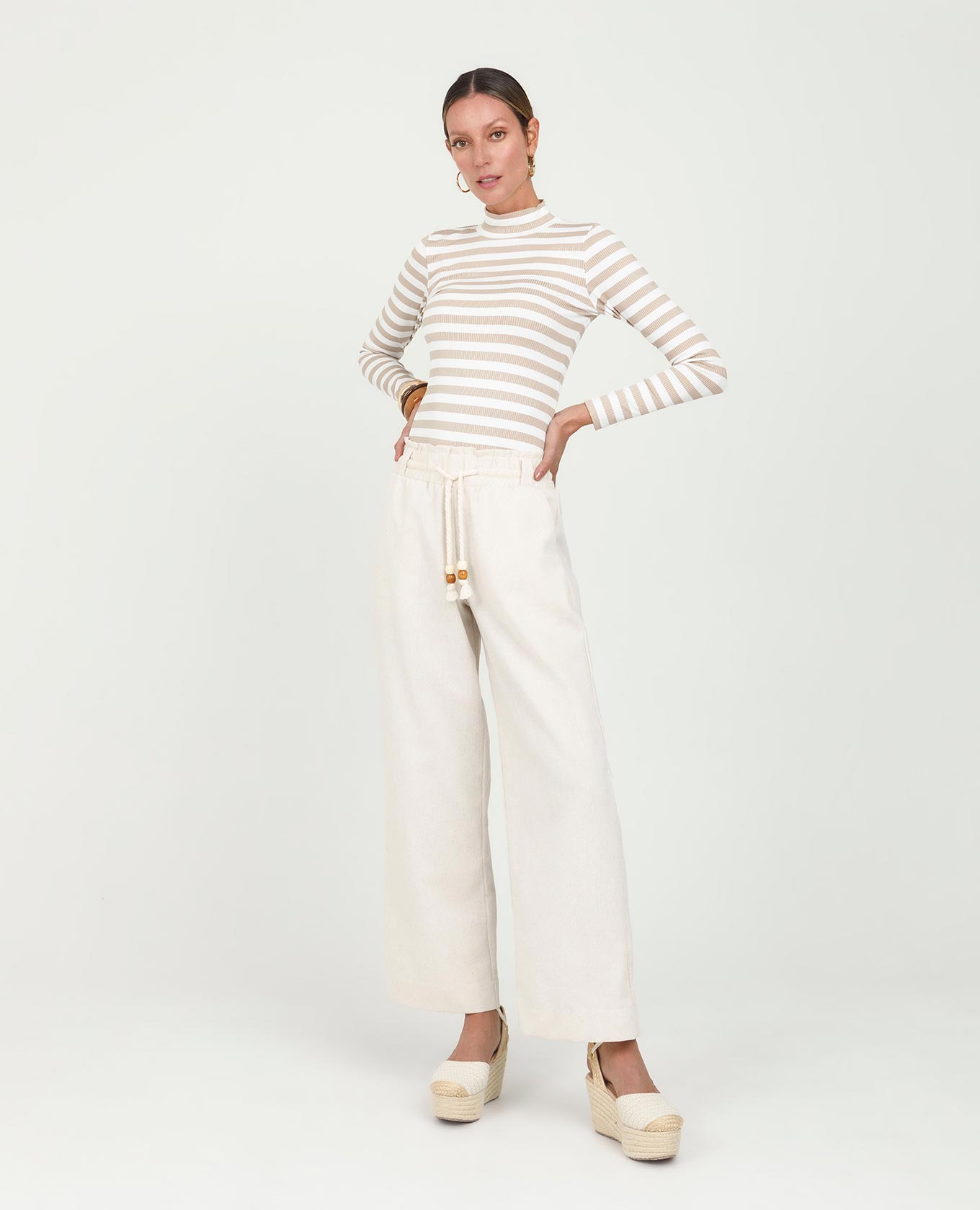 PANTALON RECTO PARA MUJER CON ELASTICO EN CINTURA Y CORDON BURDO CON PUNTERAS Adrissa | Ropa para mujer Pantalones