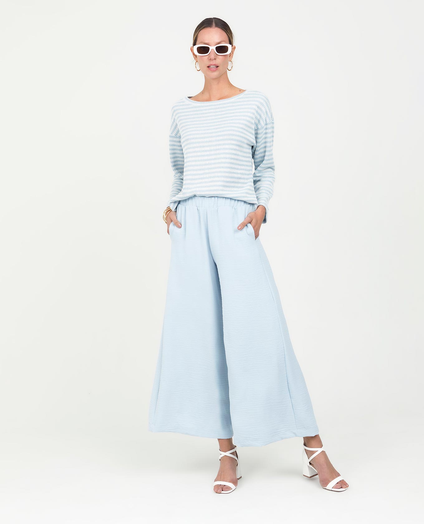 PANTALÓN WIDE LEG PARA MUJER CON ELÁSTICO EN CINTURA TELA CON EFECTO Adrissa
