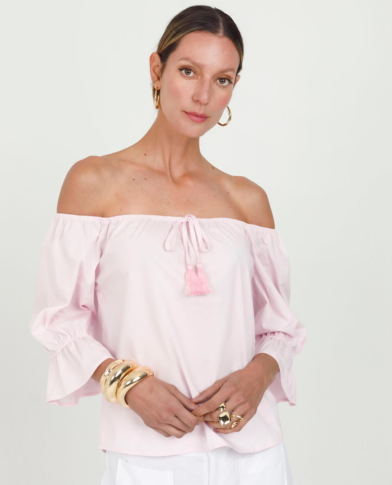 BLUSA ESCOTE BANDEJA PARA MUJER MANGA 3/4 CON TIRA PARA ANUDAR Adrissa | Ropa para mujer Blusas