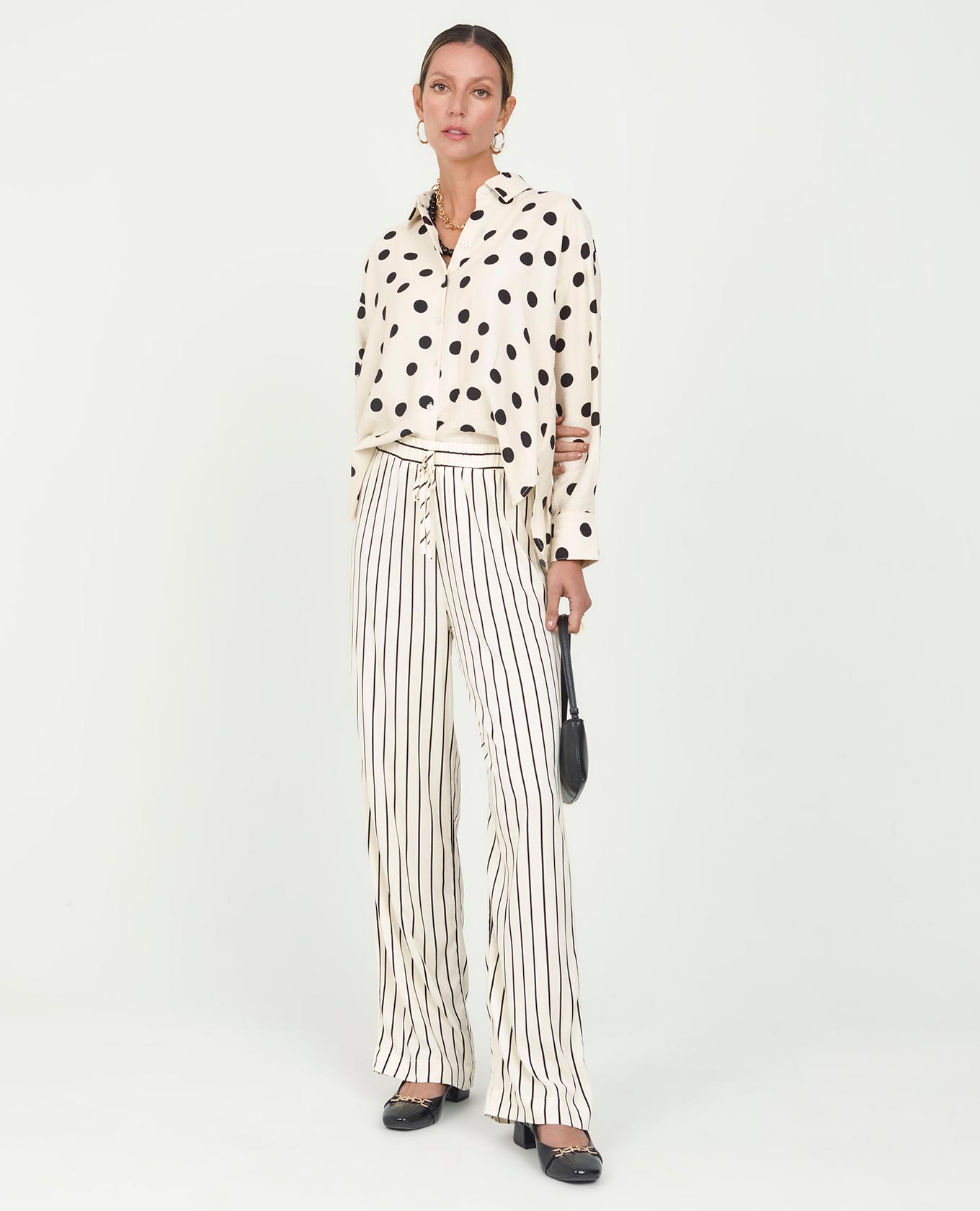 PANTALON RECTO PARA MUJER ESTAMPADO RAYAS PRETINA CON ELASTICO Adrissa | Ropa para mujer Pantalones