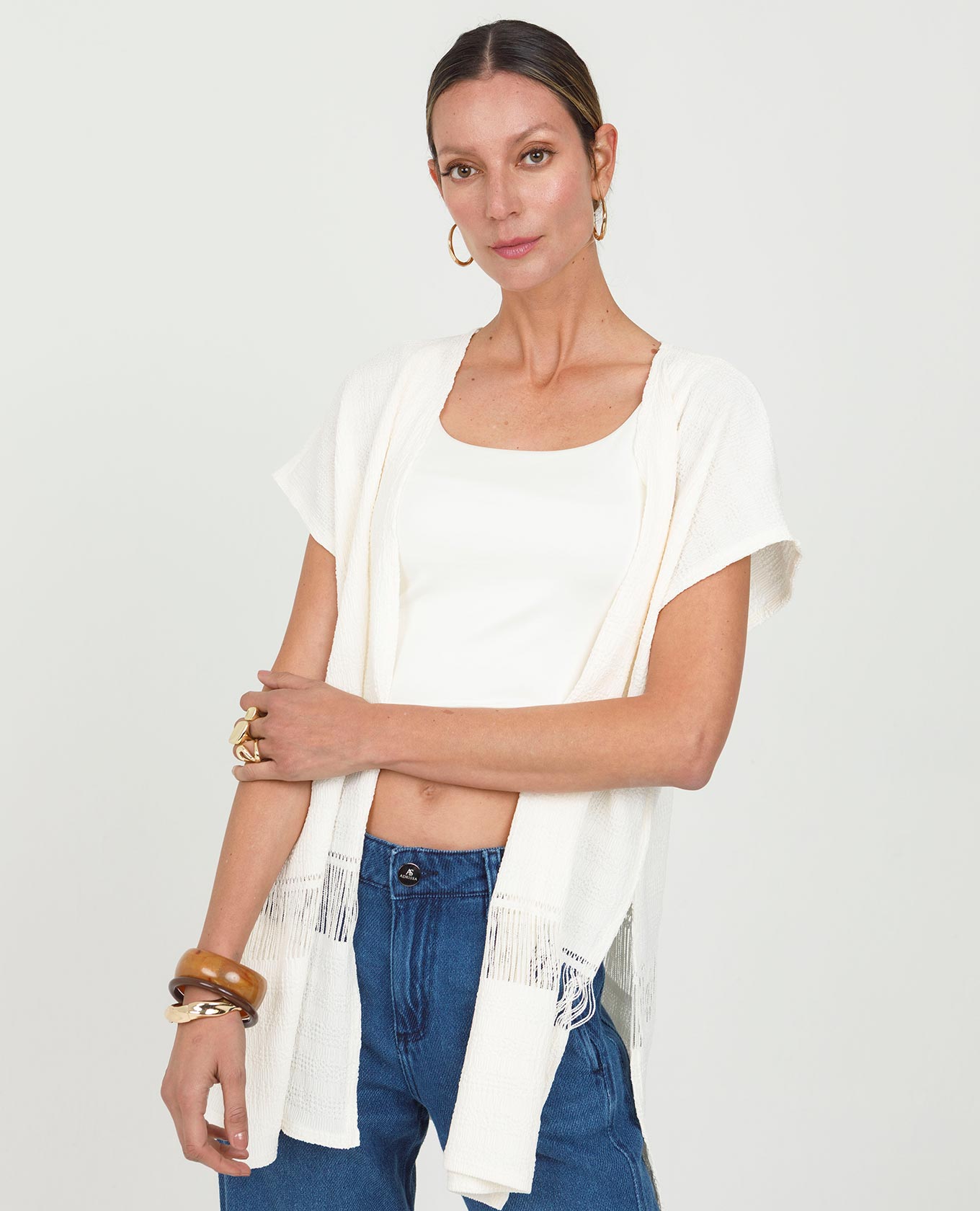 COMPLEMENTO MANGA CORTA PARA MUJER SIN BOTONES TELA CON DESAGUJADO DECORATIVO Adrissa | Ropa para mujer Blusas