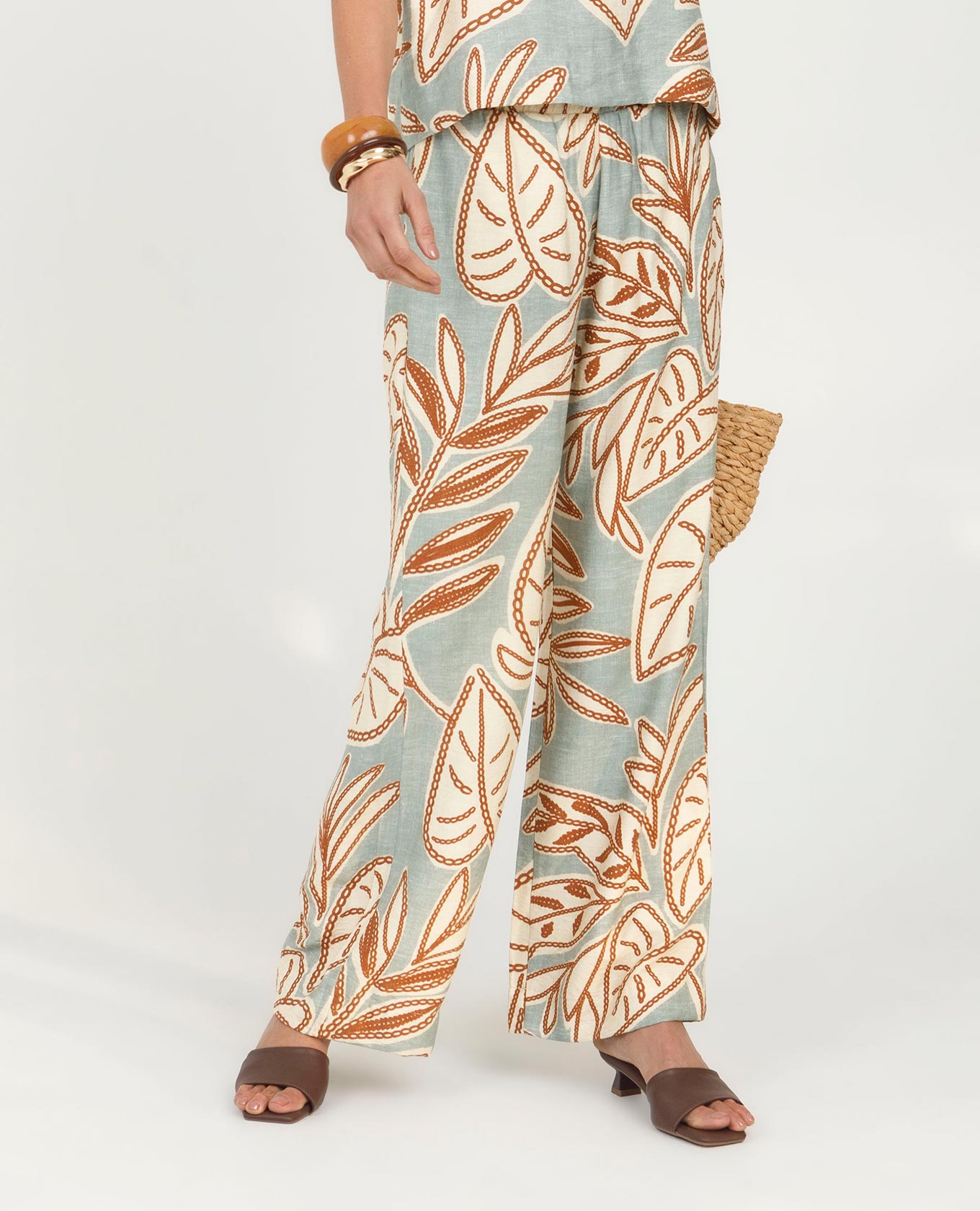 PANTALÓN RECTO PARA MUJER ESTAMPADO CINTURA CON ELÁSTICO Y BOLSILLOS LATERALES Adrissa | Ropa para mujer Pantalones