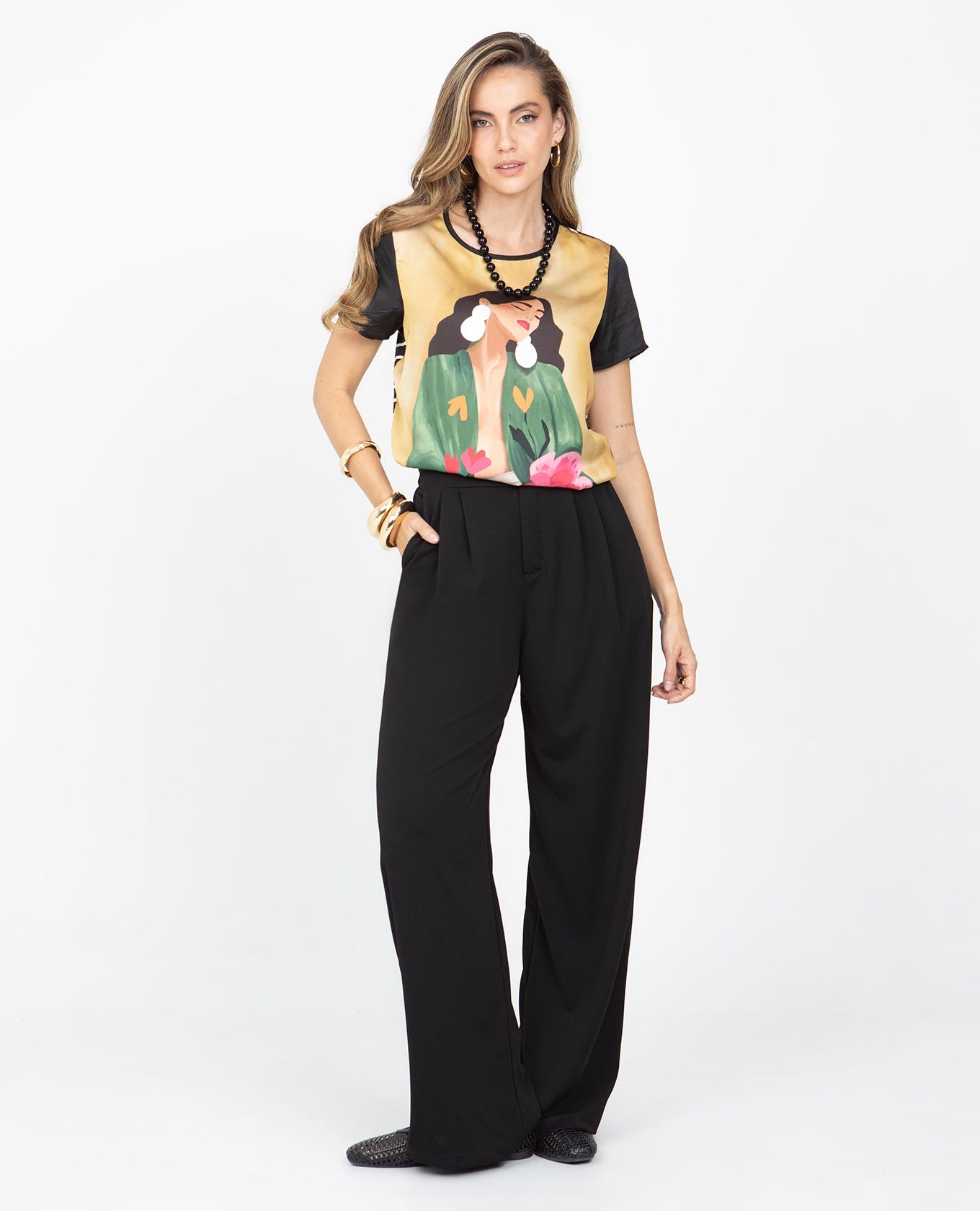 BLUSA MANGA CORTA PARA MUJER ESTAMPADO EXCLUSIVO CON ESPALDA EN RAYAS Adrissa | Ropa para mujer Blusas
