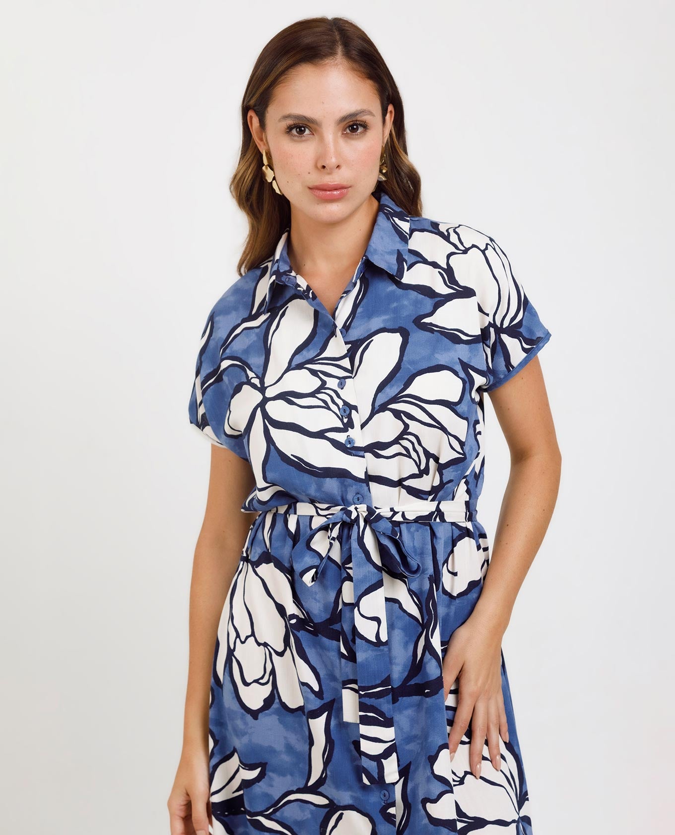 VESTIDO MIDI PARA MUJER ESTAMPADO MANGA RODADA CON CINTURÓN Adrissa | Ropa para mujer Vestidos