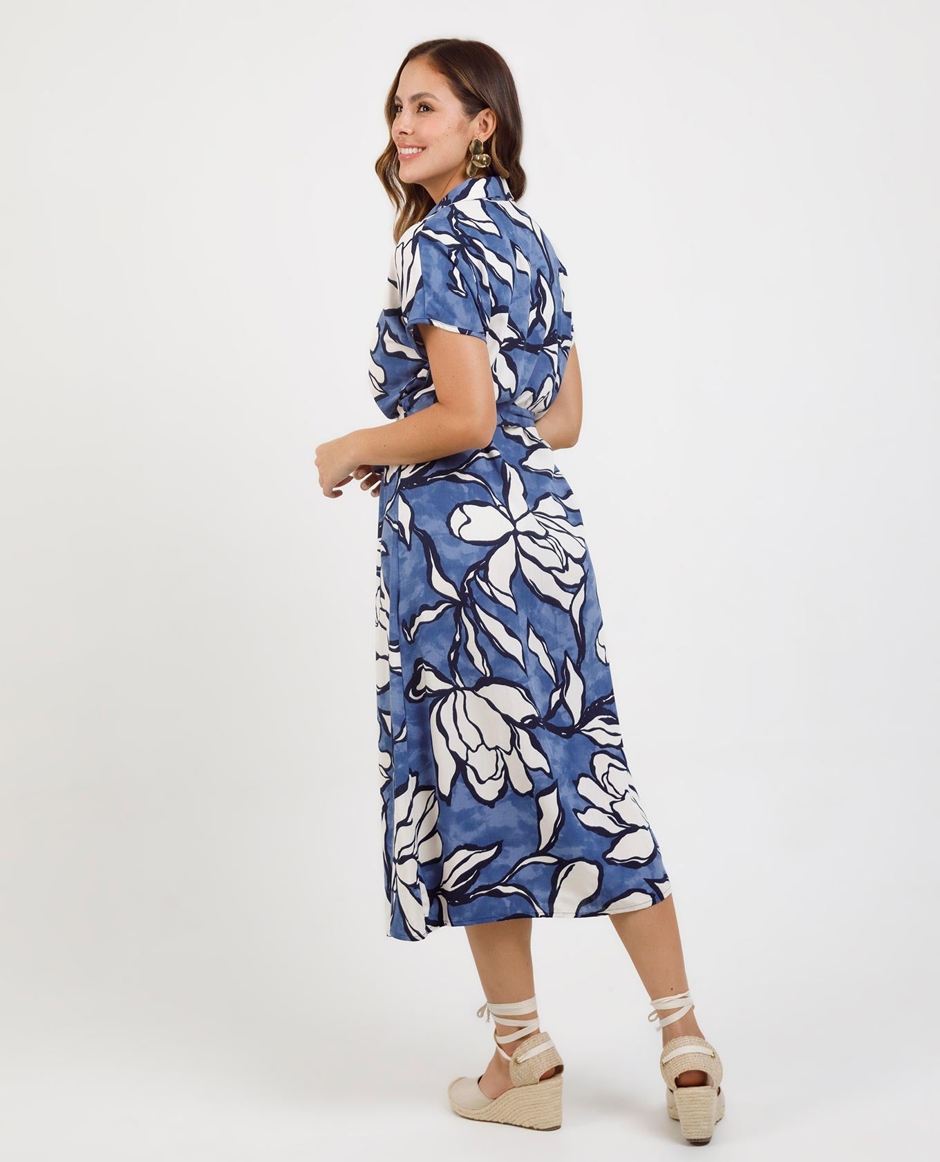 VESTIDO MIDI PARA MUJER ESTAMPADO MANGA RODADA CON CINTURÓN Adrissa | Ropa para mujer Vestidos