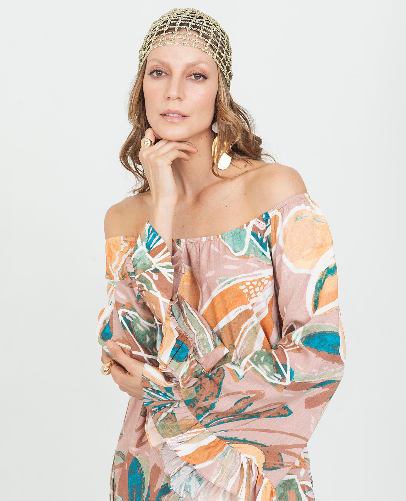 VESTIDO TALEGO PARA MUJER ESCOTE SEMI BANDEJA ESTAMPADO MANGA CAMPANA CON BOLERO Adrissa