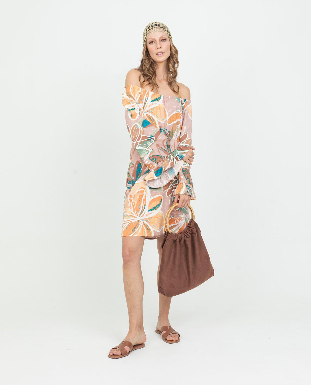 VESTIDO TALEGO PARA MUJER ESCOTE SEMI BANDEJA ESTAMPADO MANGA CAMPANA