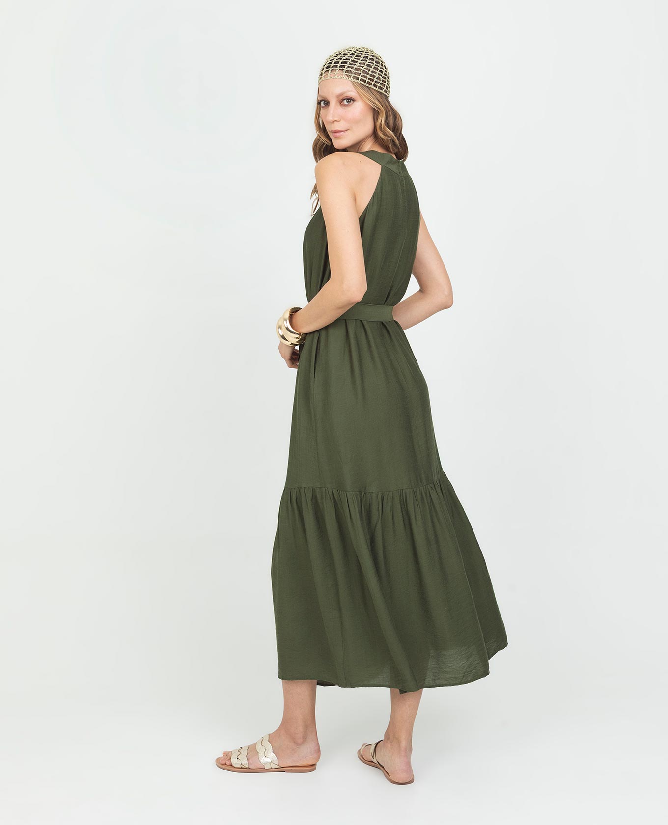 VESTIDO LARGO PARA MUJER ESCOTE HALTER CON PRENSES Y CINTURÓN Adrissa | Ropa para mujer Vestidos