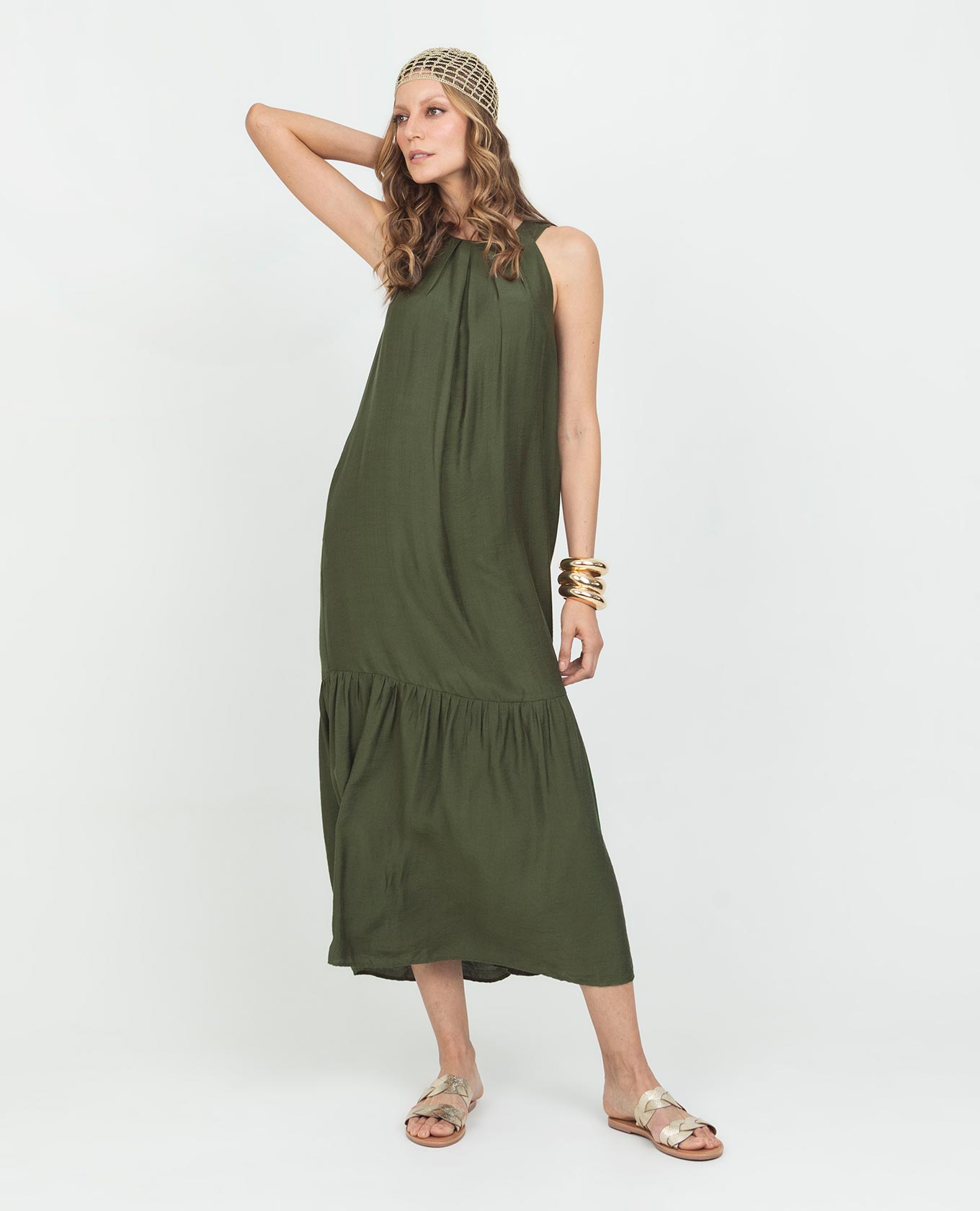 VESTIDO LARGO PARA MUJER ESCOTE HALTER CON PRENSES Y CINTURÓN Adrissa | Ropa para mujer Vestidos