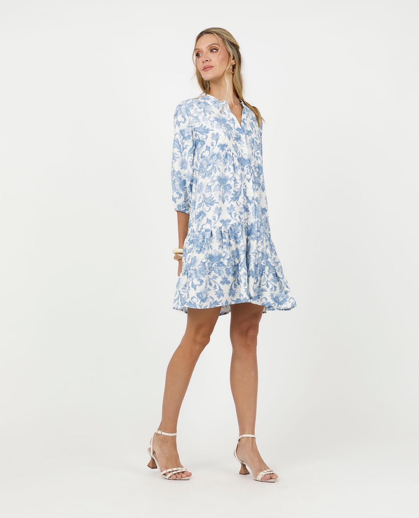 VESTIDO CORTO PARA MUJER ESTAMPADO MANGA 3/4 CON ELASTICO Y BOLSILLOS Adrissa | Ropa para mujer Vestidos