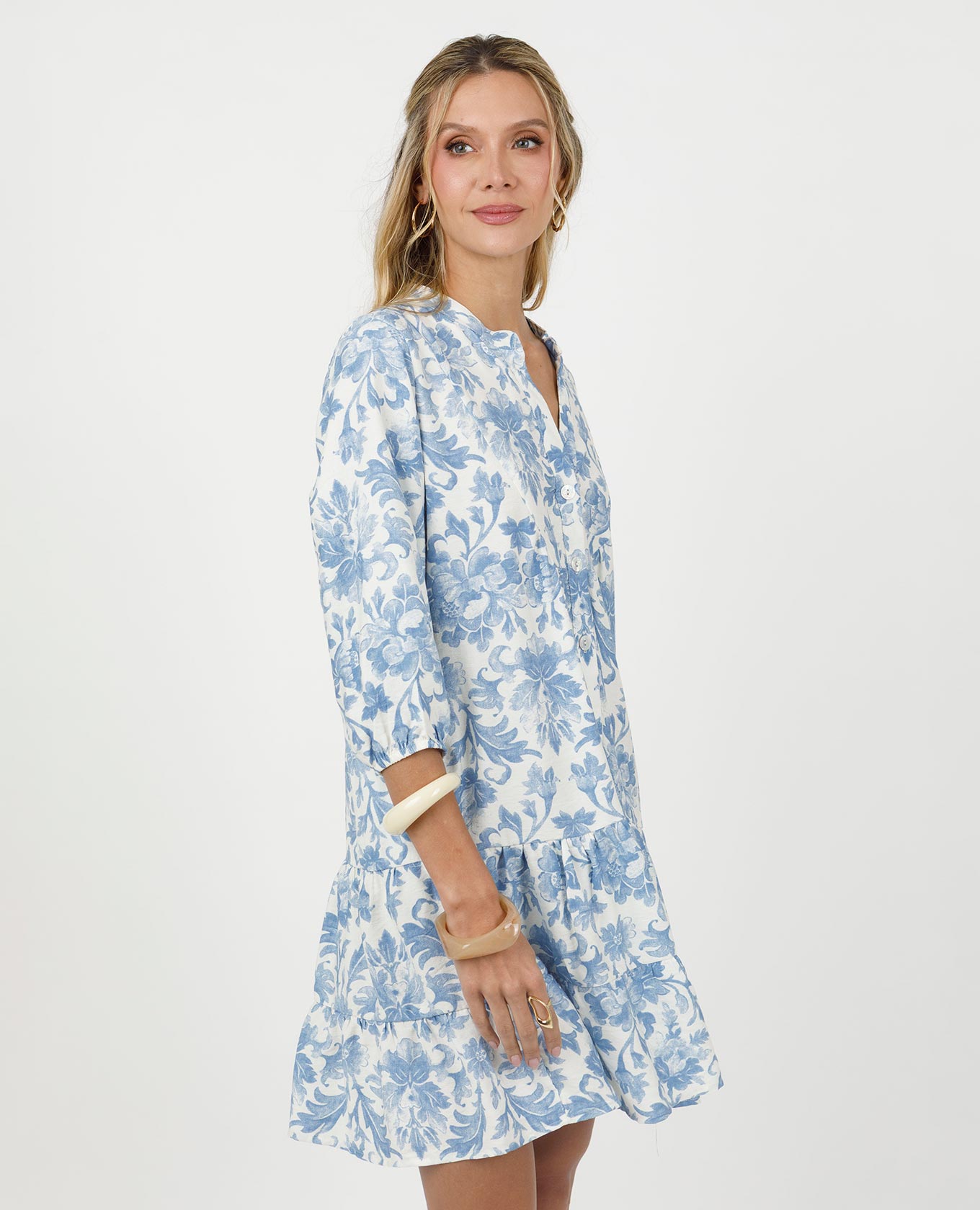 VESTIDO CORTO PARA MUJER ESTAMPADO MANGA 3/4 CON ELASTICO Y BOLSILLOS Adrissa | Ropa para mujer Vestidos