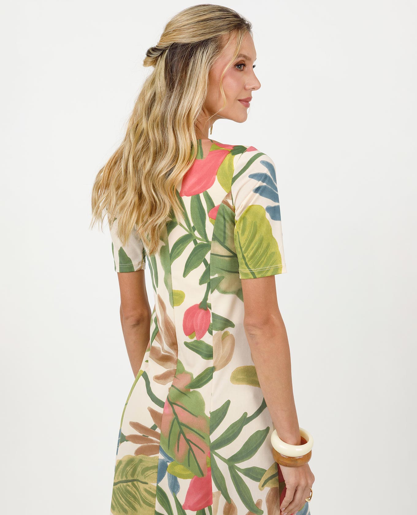 VESTIDO LARGO PARA MUJER TEJIDO DE PUNTO ESTAMPADO EN NESGAS MANGA CORTA Adrissa | Ropa para mujer Vestidos