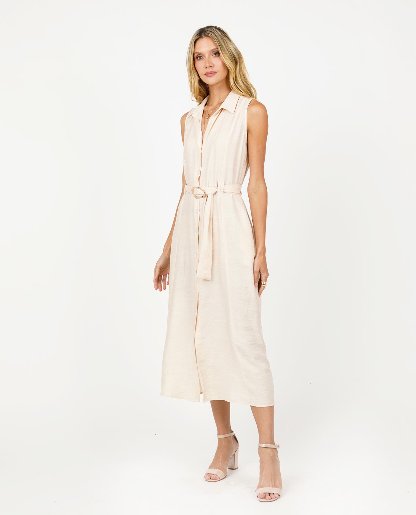 VESTIDO CAMISERO PARA MUJER LARGO MIDI MANGA SISA CON CINTURÓN Adrissa | Ropa para mujer Vestidos