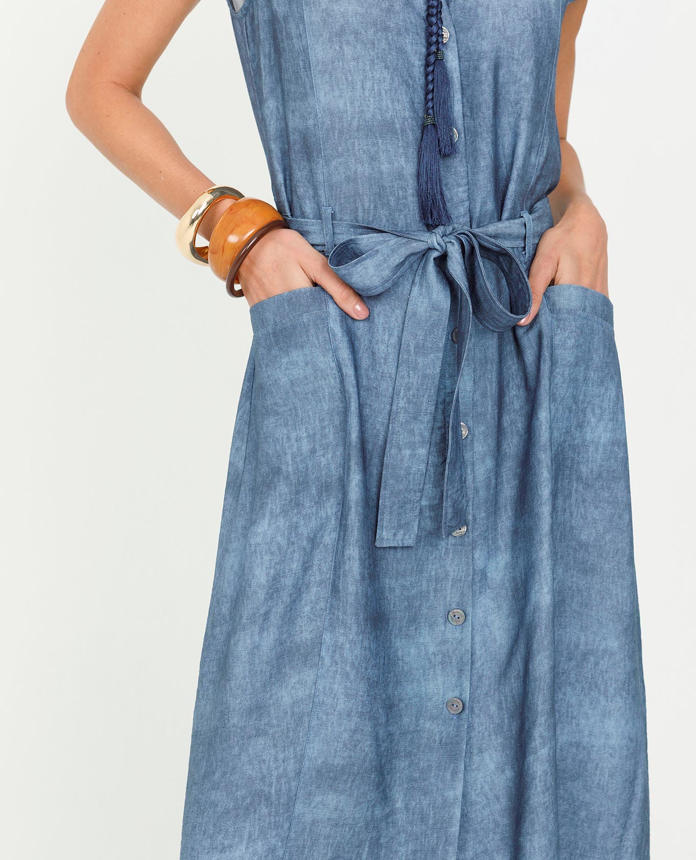 VESTIDO ESTAMPADO PARA MUJER MANGA CORTA CON BOLSILLOS FRONTALES Y CINTURON MIDI Adrissa | Ropa para mujer Vestidos