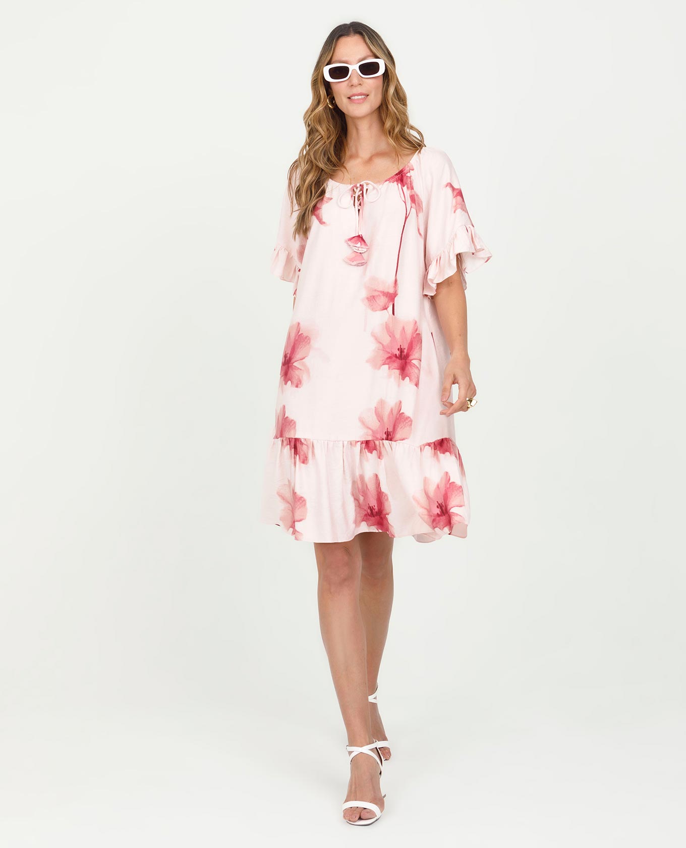 VESTIDO ESTAMPADO PARA MUJER SILUETA TALEGO CON BOLEROS Y TIRA PARA ANUDAR