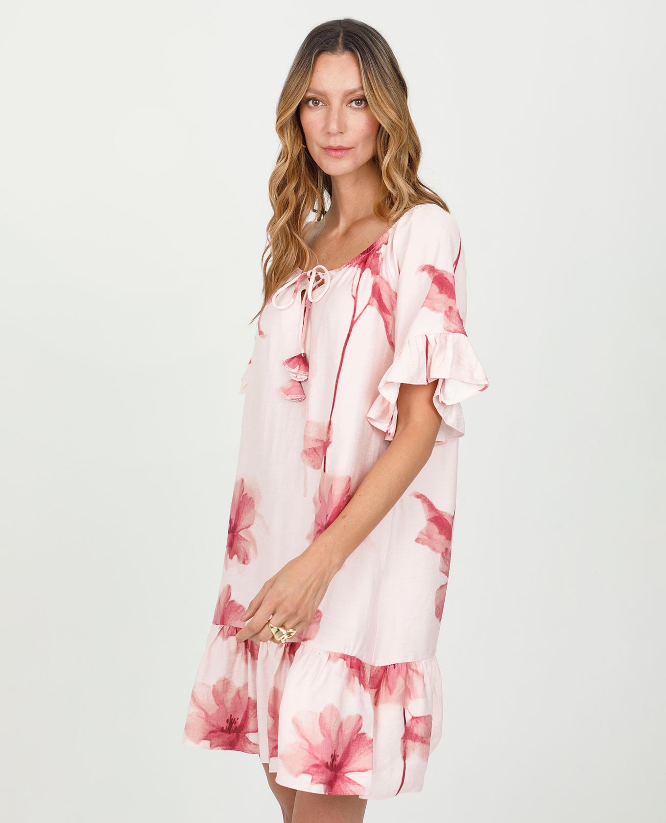 VESTIDO ESTAMPADO PARA MUJER SILUETA TALEGO CON BOLEROS Y TIRA PARA ANUDAR