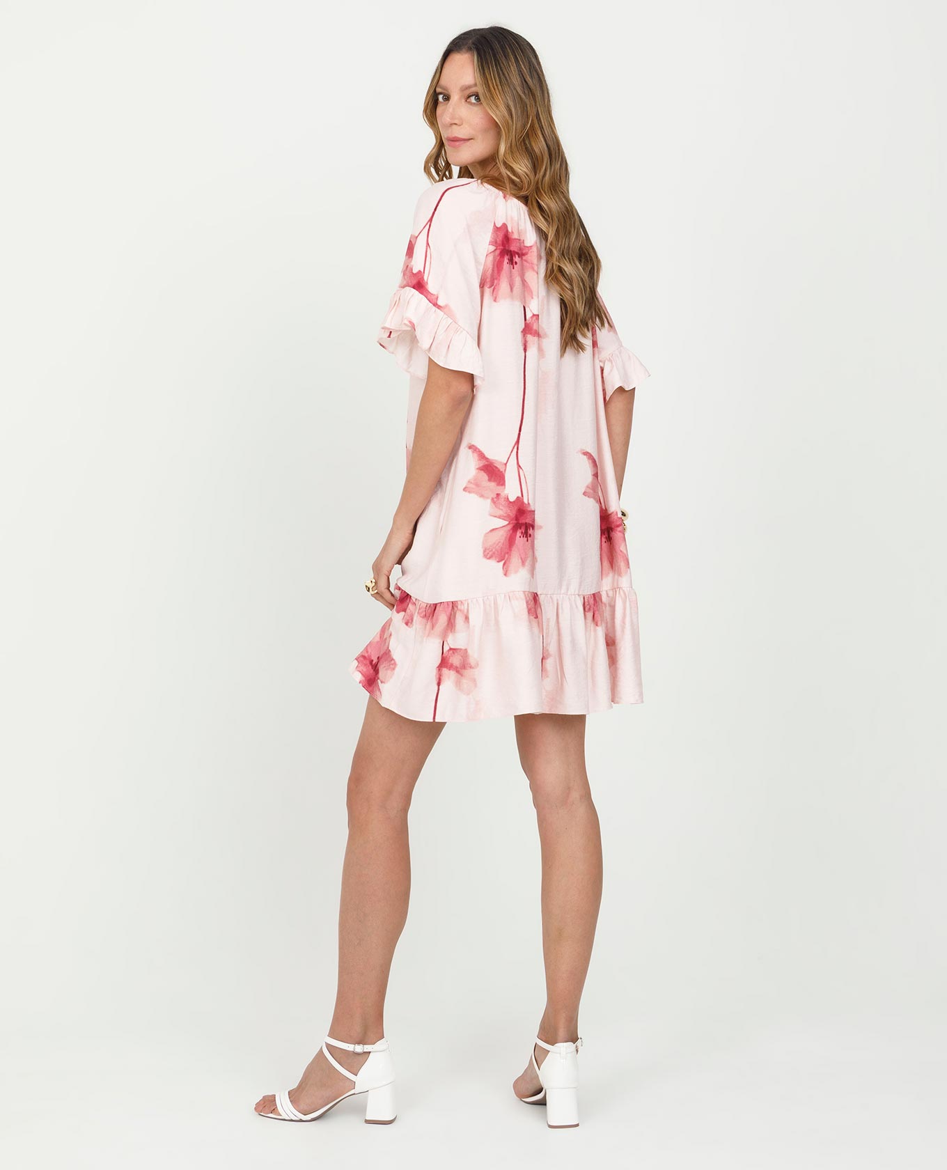 VESTIDO ESTAMPADO PARA MUJER SILUETA TALEGO CON BOLEROS Y TIRA PARA ANUDAR