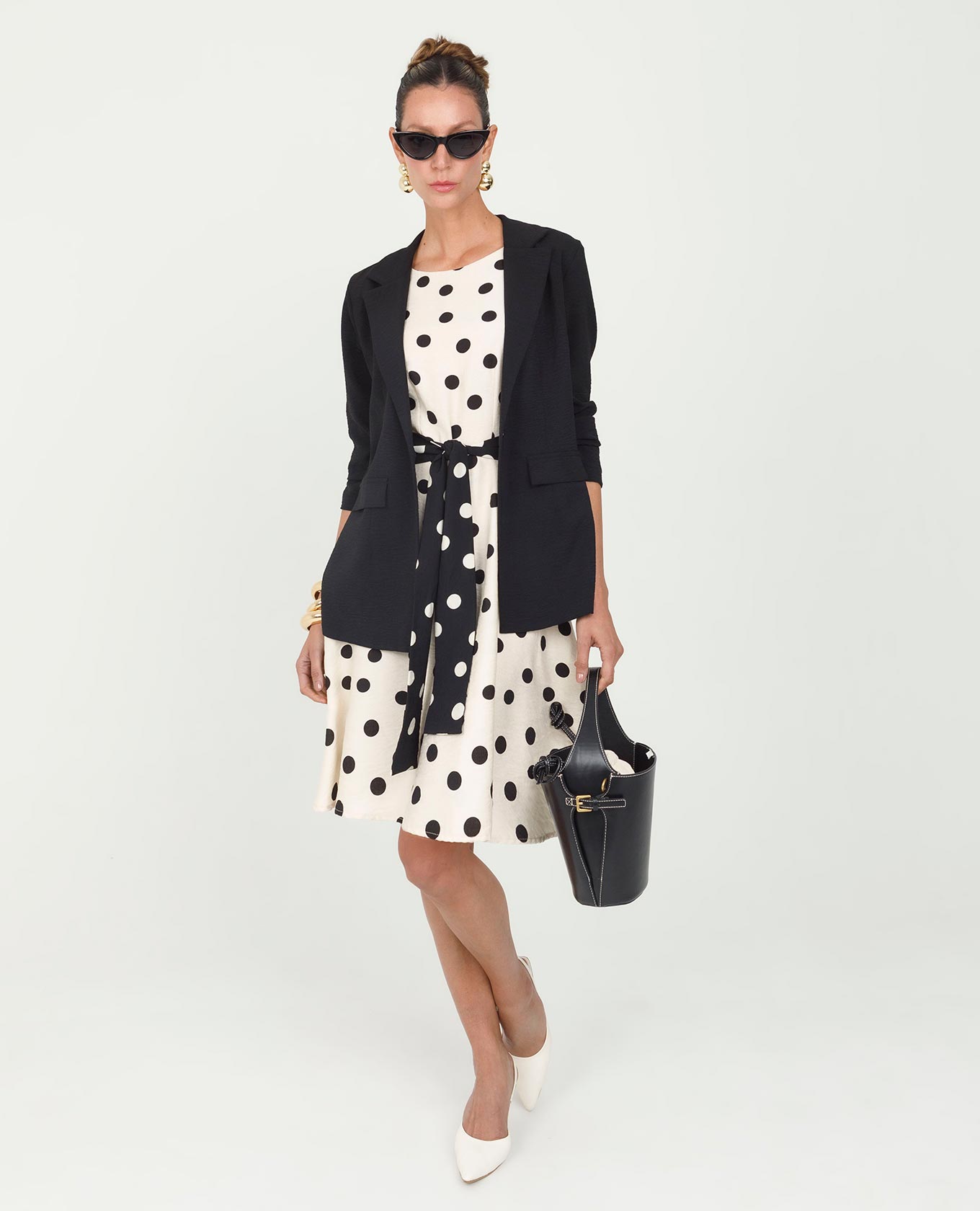 VESTIDO LUNARES PARA MUJER FALDA ROTONDA CON CINTURÓN EN CONTRASTE Adrissa | Ropa para mujer Vestidos